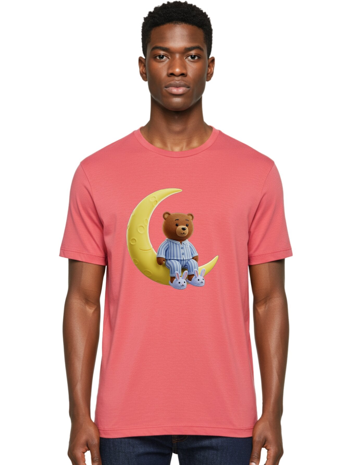 Teddy-On-Crescent-Moon Men'S Graphic Tee, 100% Cotton, Comfortable Casual Summer Wear, Machine Washable, Vintage Camera, Old Camera, Antique Camera, Black Camera, Classic Photography, Photography Equipment, Nostalgic Device, Film Camera, Ban729 29