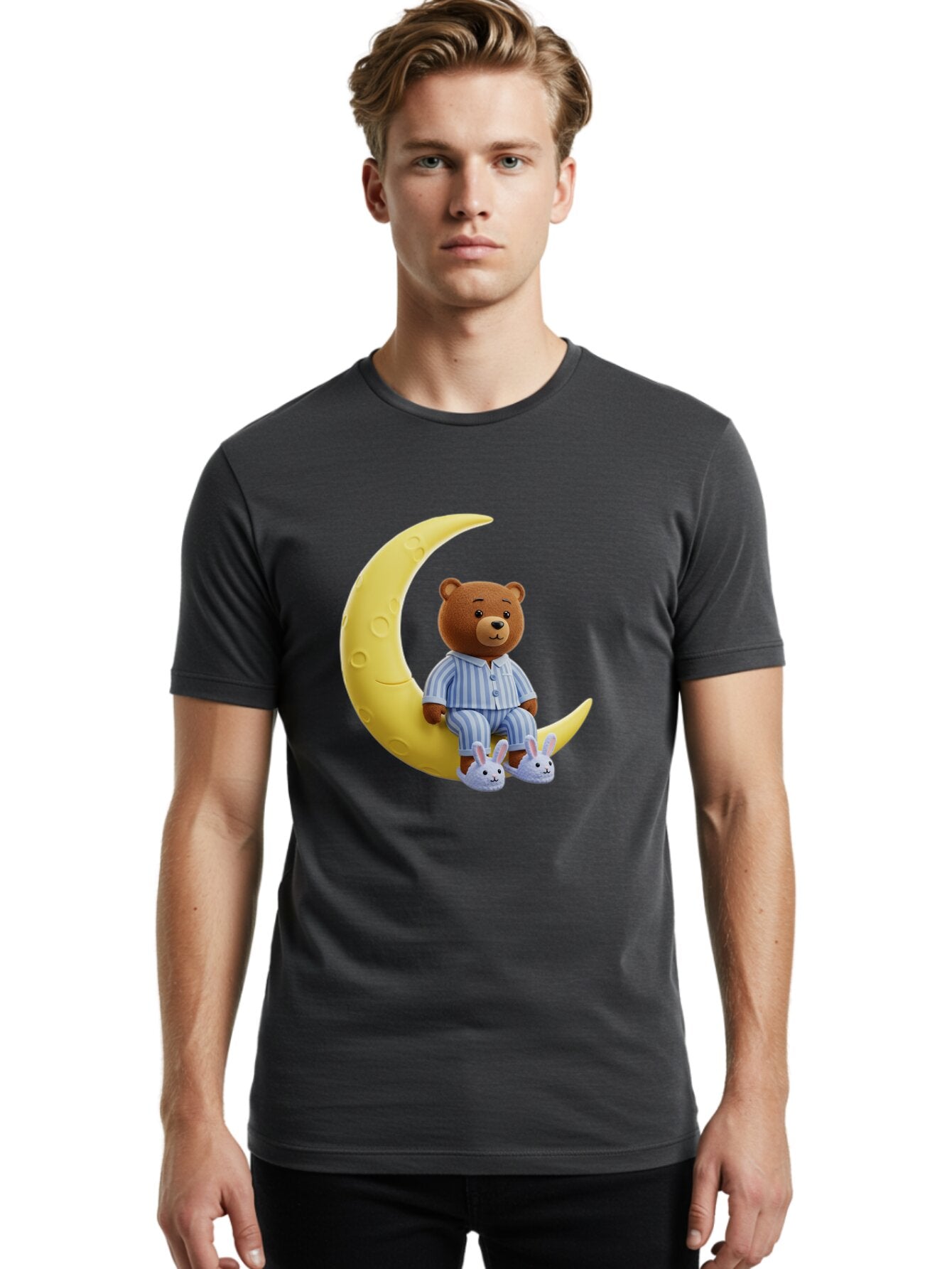 Teddy-On-Crescent-Moon Men'S Graphic Tee, 100% Cotton, Comfortable Casual Summer Wear, Machine Washable, Vintage Camera, Old Camera, Antique Camera, Black Camera, Classic Photography, Photography Equipment, Nostalgic Device, Film Camera, Ban729 21
