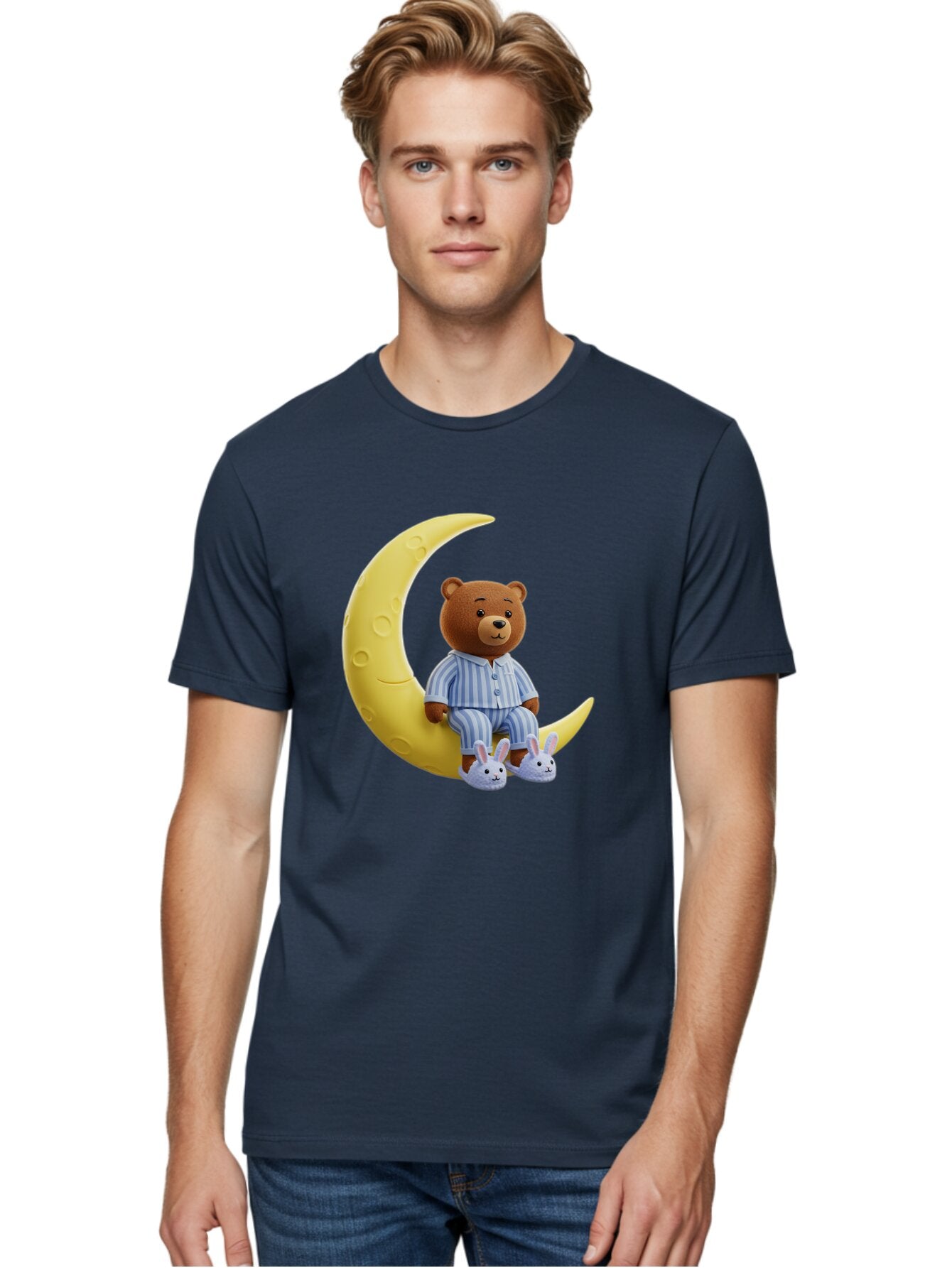 Teddy-On-Crescent-Moon Men'S Graphic Tee, 100% Cotton, Comfortable Casual Summer Wear, Machine Washable, Vintage Camera, Old Camera, Antique Camera, Black Camera, Classic Photography, Photography Equipment, Nostalgic Device, Film Camera, Ban729 16