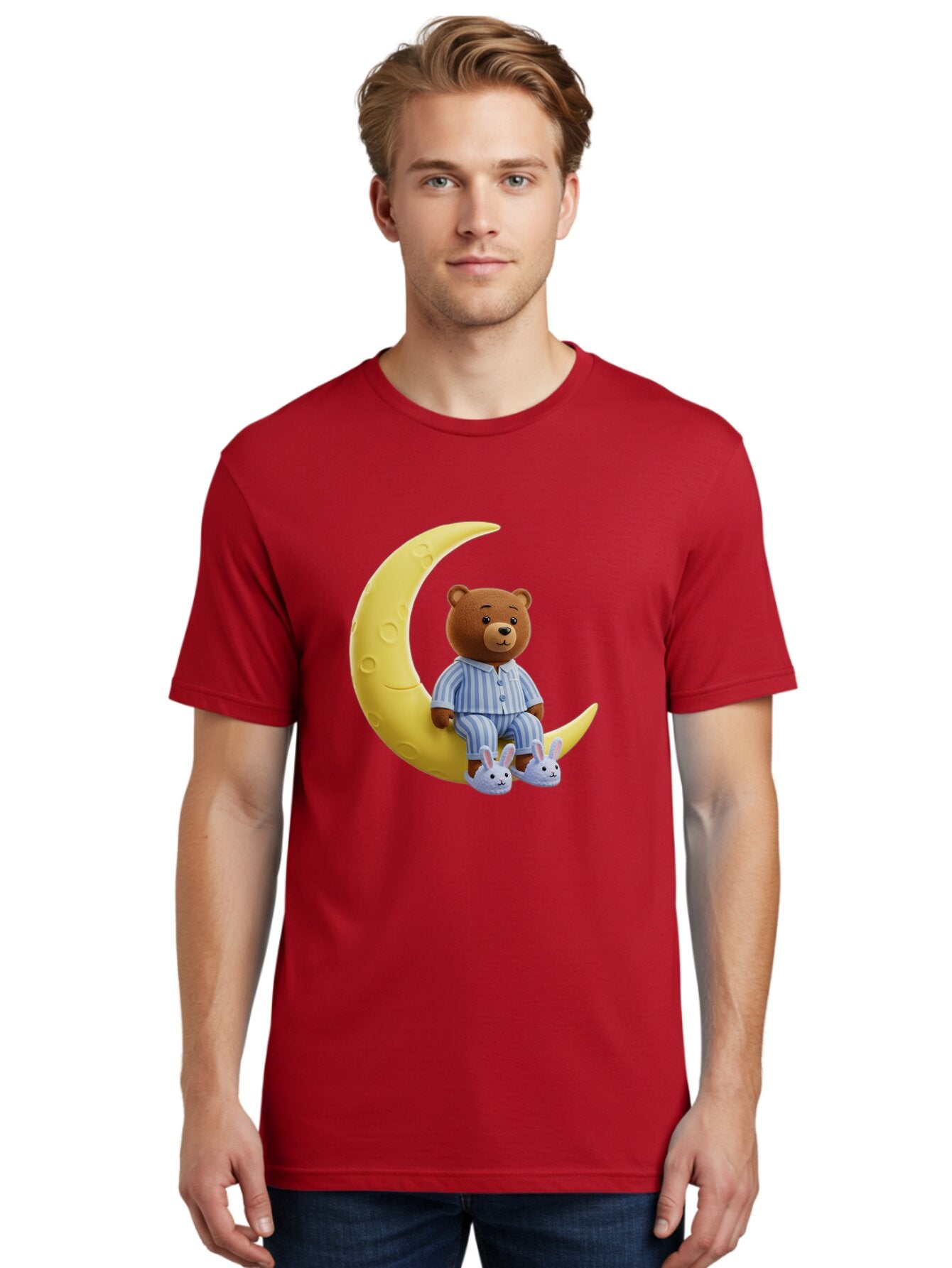 Teddy-On-Crescent-Moon Men'S Graphic Tee, 100% Cotton, Comfortable Casual Summer Wear, Machine Washable, Vintage Camera, Old Camera, Antique Camera, Black Camera, Classic Photography, Photography Equipment, Nostalgic Device, Film Camera, Ban729 20