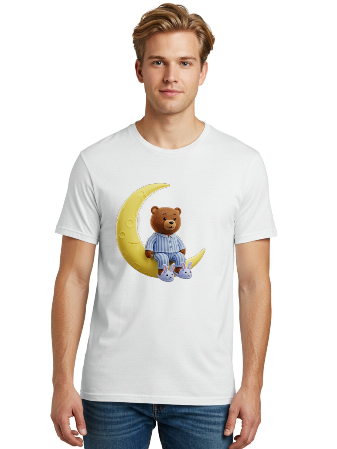 Teddy-On-Crescent-Moon Men'S Graphic Tee, 100% Cotton, Comfortable Casual Summer Wear, Machine Washable, Vintage Camera, Old Camera, Antique Camera, Black Camera, Classic Photography, Photography Equipment, Nostalgic Device, Film Camera, Ban729 30