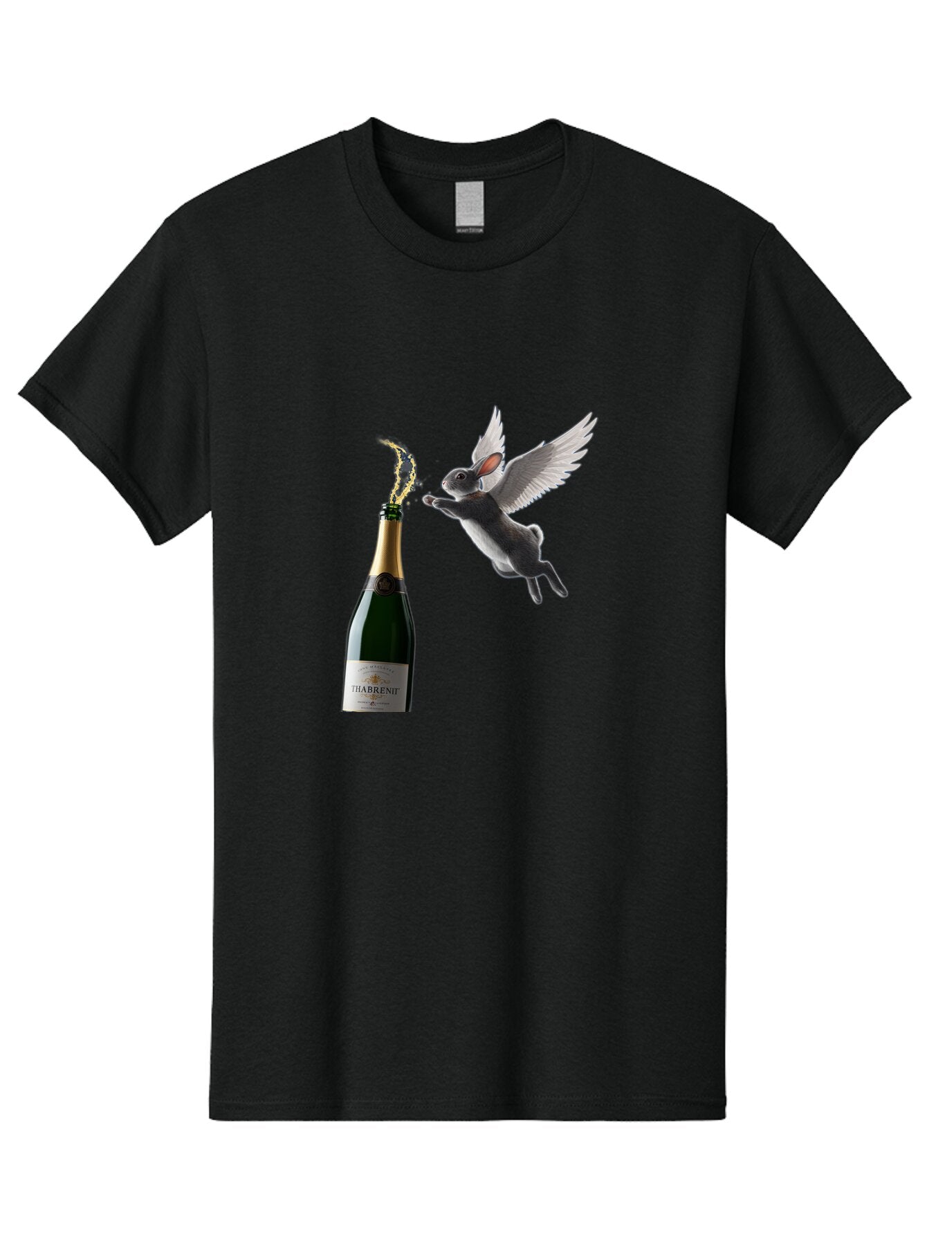 Thabrent-Champagne-Bottle-And-Flying-Bunny Men'S Graphic Tee, 100% Cotton, Comfortable Casual Summer Wear, Machine Washable, Vintage Camera, Old Camera, Antique Camera, Black Camera, Classic Photography, Photography Equipment, Ban737 5