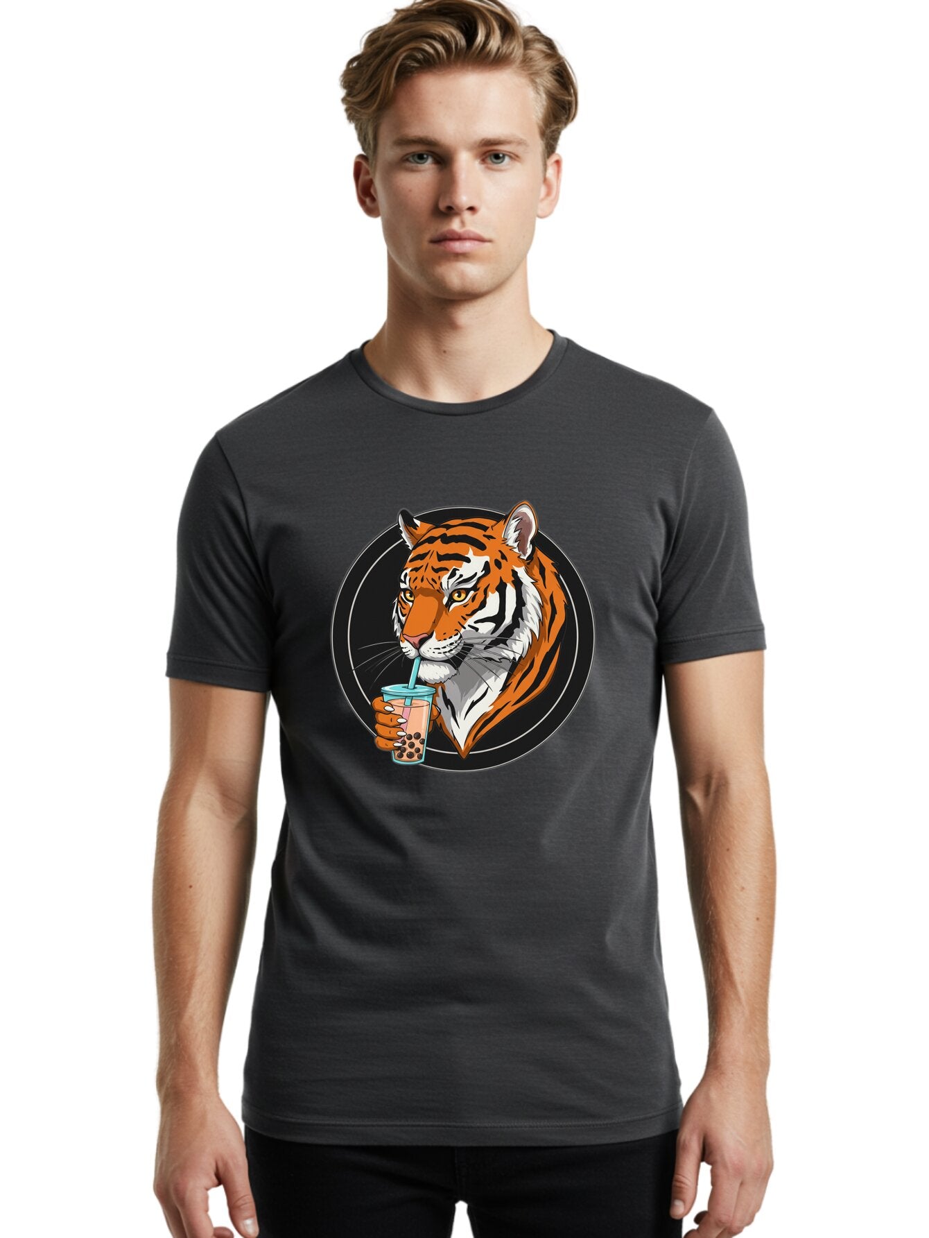Tiger-Bubble-Tea-1 Men'S Graphic Tee, 100% Cotton, Comfortable Casual Summer Wear, Machine Washable, Vintage Camera, Old Camera, Antique Camera, Black Camera, Classic Photography, Photography Equipment, Nostalgic Device, Film Camera, Ban760 24