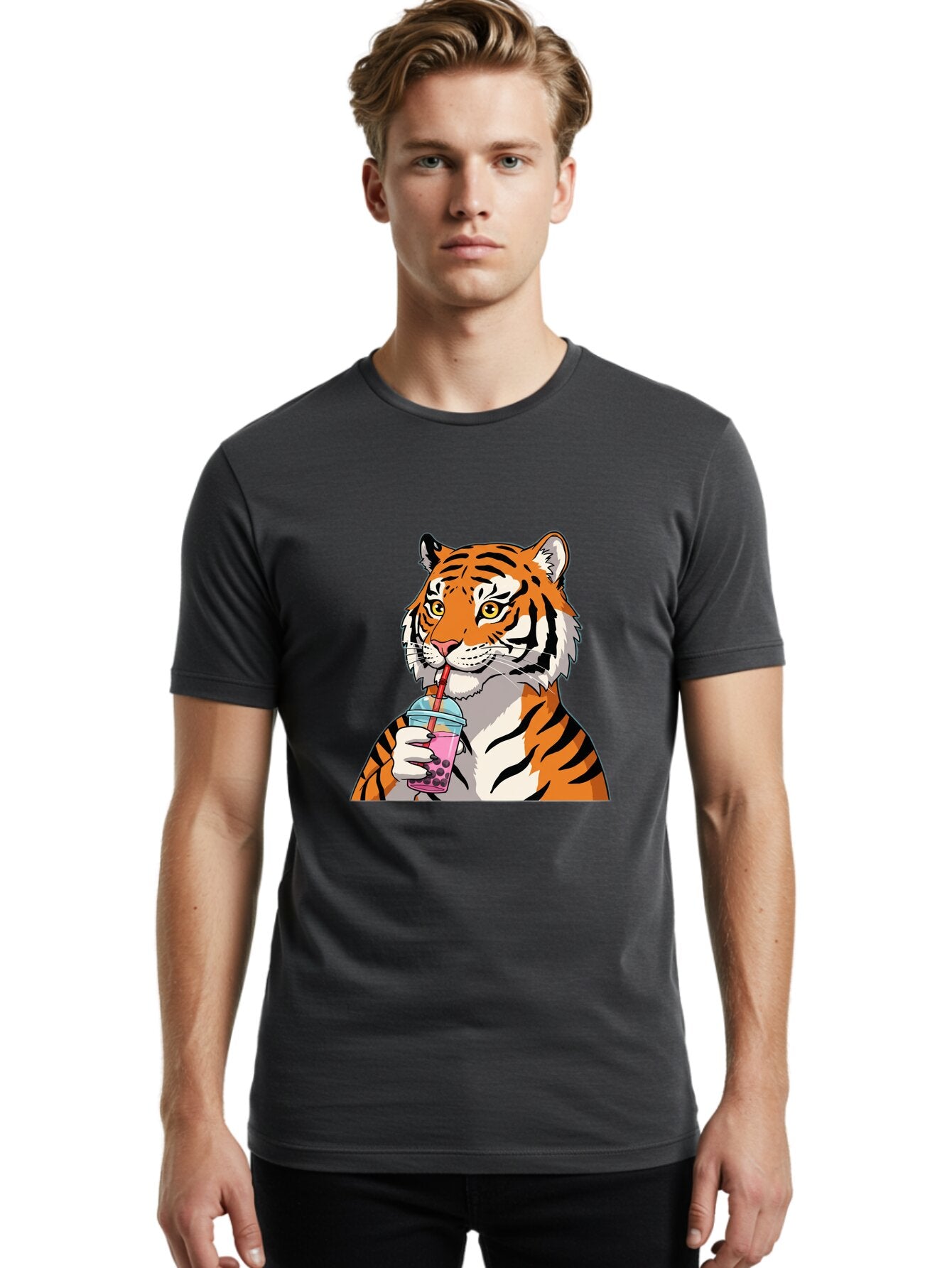 Tiger-Drinking-Bubble-Tea Men'S Graphic Tee, 100% Cotton, Comfortable Casual Summer Wear, Machine Washable, Vintage Camera, Old Camera, Antique Camera, Black Camera, Classic Photography, Photography Equipment, Nostalgic Device, Film Camera, Ban769 16