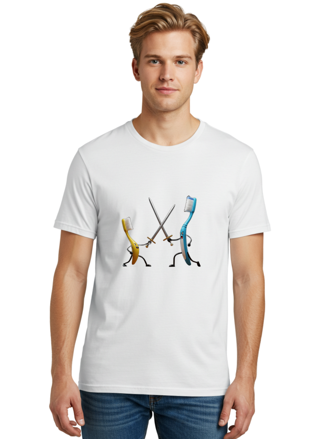 Toothbrush-Characters-Duelling Men'S Graphic Tee, 100% Cotton, Comfortable Casual Summer Wear, Machine Washable, Vintage Camera, Old Camera, Antique Camera, Black Camera, Classic Photography, Photography Equipment, Nostalgic Device, Ban815 21