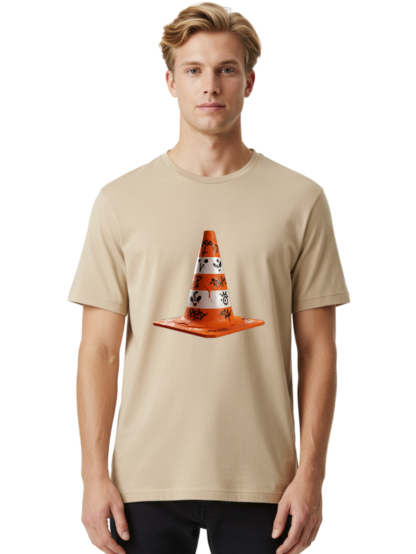 Traffic-Cone-With-Graffiti Men'S Graphic Tee, 100% Cotton, Comfortable Casual Summer Wear, Machine Washable, Vintage Camera, Old Camera, Antique Camera, Black Camera, Classic Photography, Photography Equipment, Nostalgic Device, Film Camera, Ban843 30