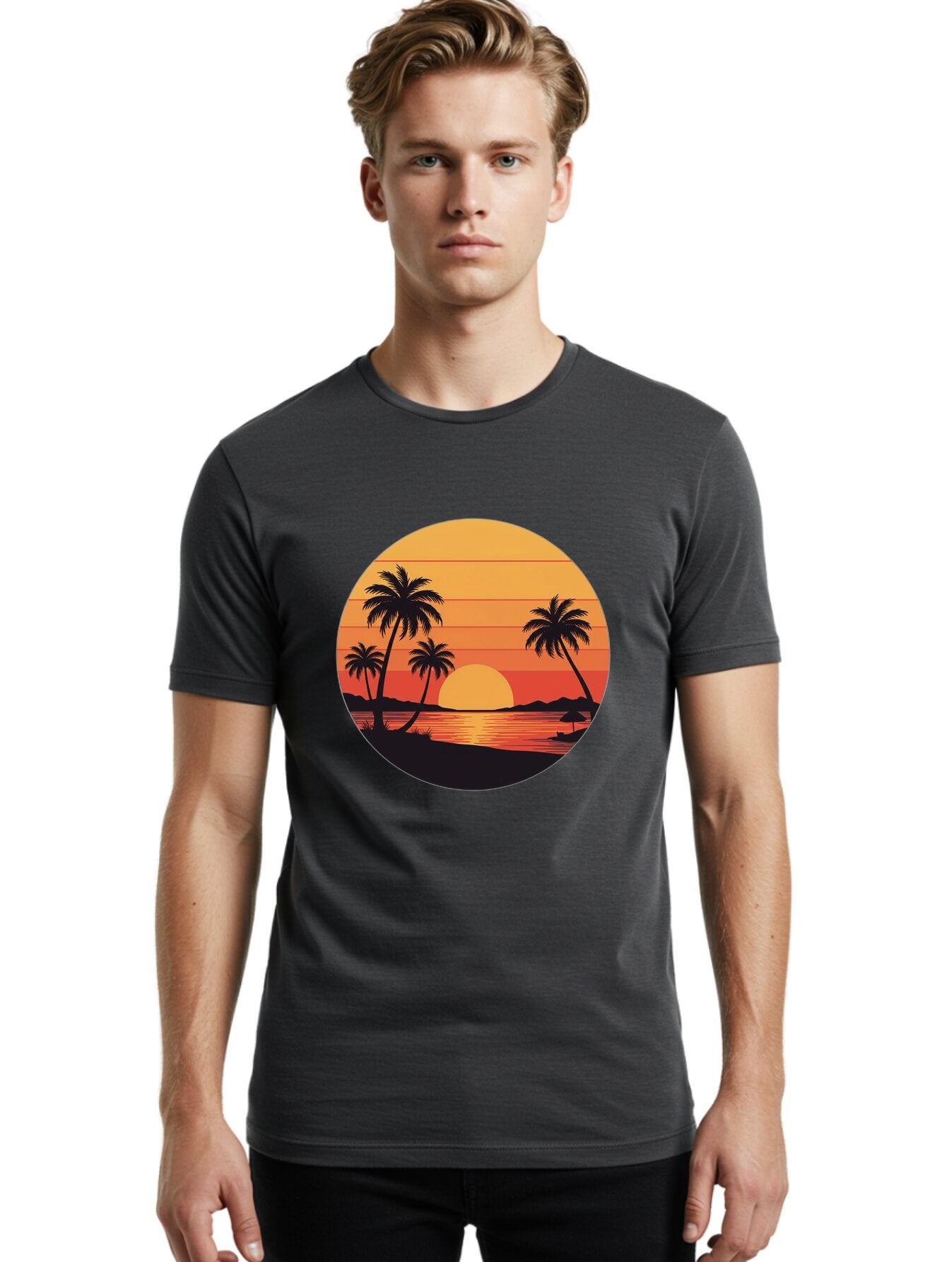 Tropical-Sunset Men'S Graphic Tee, 100% Cotton, Comfortable Casual Summer Wear, Machine Washable, Vintage Camera, Old Camera, Antique Camera, Black Camera, Classic Photography, Photography Equipment, Nostalgic Device, Film Camera, Camera Art Ban862 16