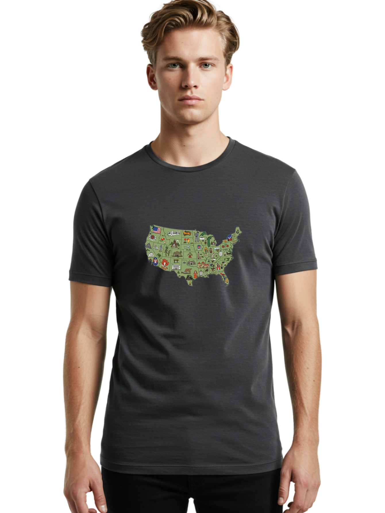 Usa-Map-Icons Men'S Graphic Tee, 100% Cotton, Comfortable Casual Summer Wear, Machine Washable, Vintage Camera, Old Camera, Antique Camera, Black Camera, Classic Photography, Photography Equipment, Nostalgic Device, Film Camera, Camera Art Ban892 22