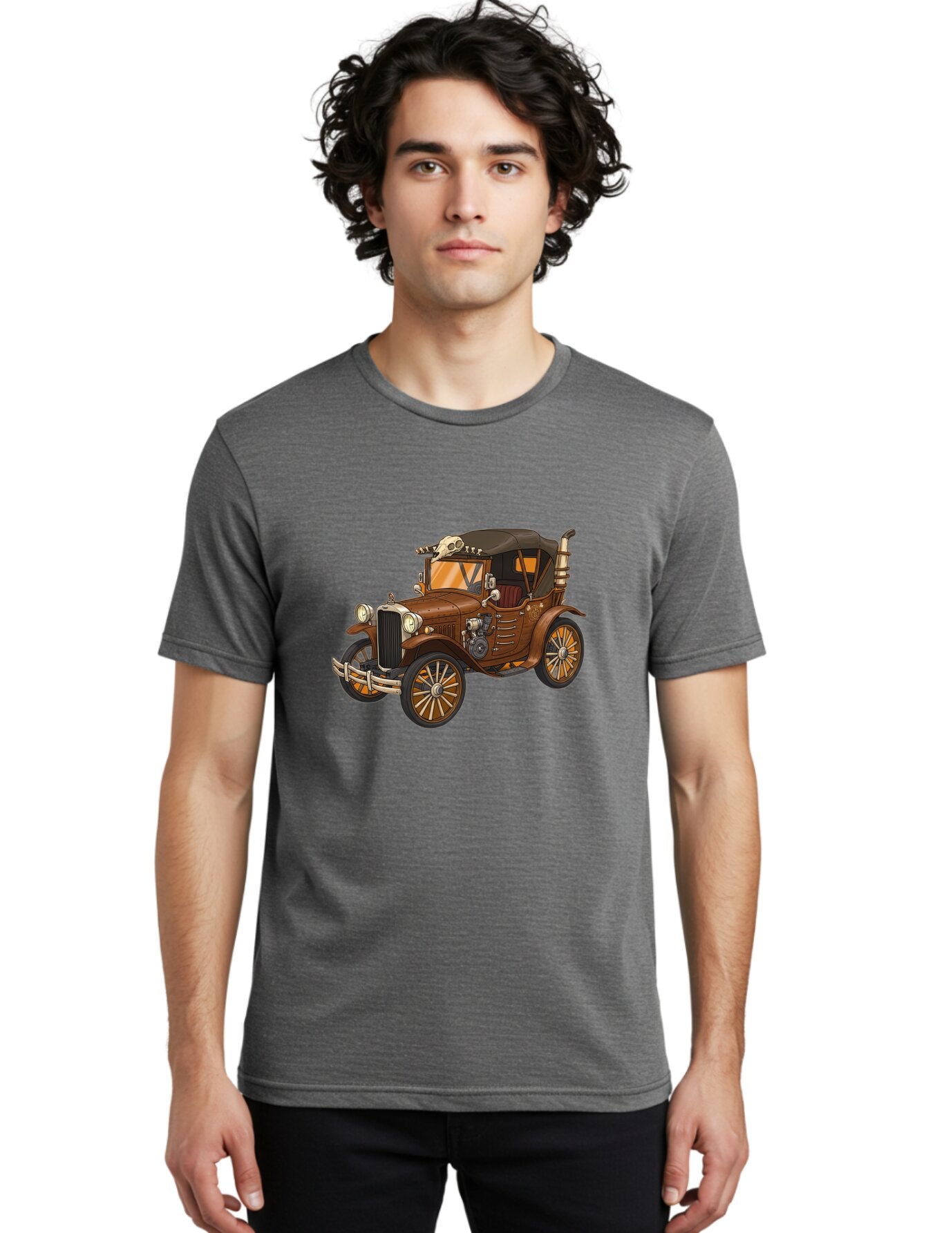Vintage-Car-With-Skull Men'S Graphic Tee, 100% Cotton, Comfortable Casual Summer Wear, Machine Washable, Vintage Camera, Old Camera, Antique Camera, Black Camera, Classic Photography, Photography Equipment, Nostalgic Device, Film Camera, Ban917 17
