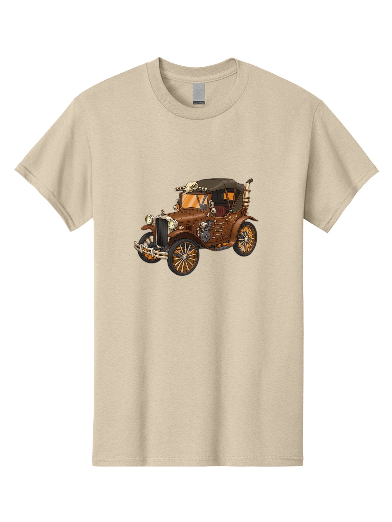 Vintage-Car-With-Skull Men'S Graphic Tee, 100% Cotton, Comfortable Casual Summer Wear, Machine Washable, Vintage Camera, Old Camera, Antique Camera, Black Camera, Classic Photography, Photography Equipment, Nostalgic Device, Film Camera, Ban917