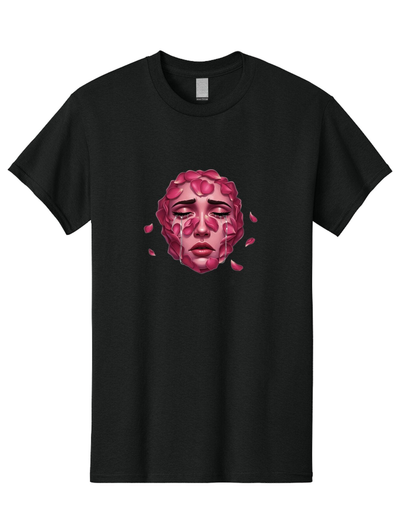 Woman-S-Face-With-Rose-Petals-And-Tears Men'S Graphic Tee, 100% Cotton, Comfortable Casual Summer Wear, Machine Washable, Vintage Camera, Old Camera, Antique Camera, Black Camera, Classic Photography, Photography Equipment, Nostalgic Device, Ban989