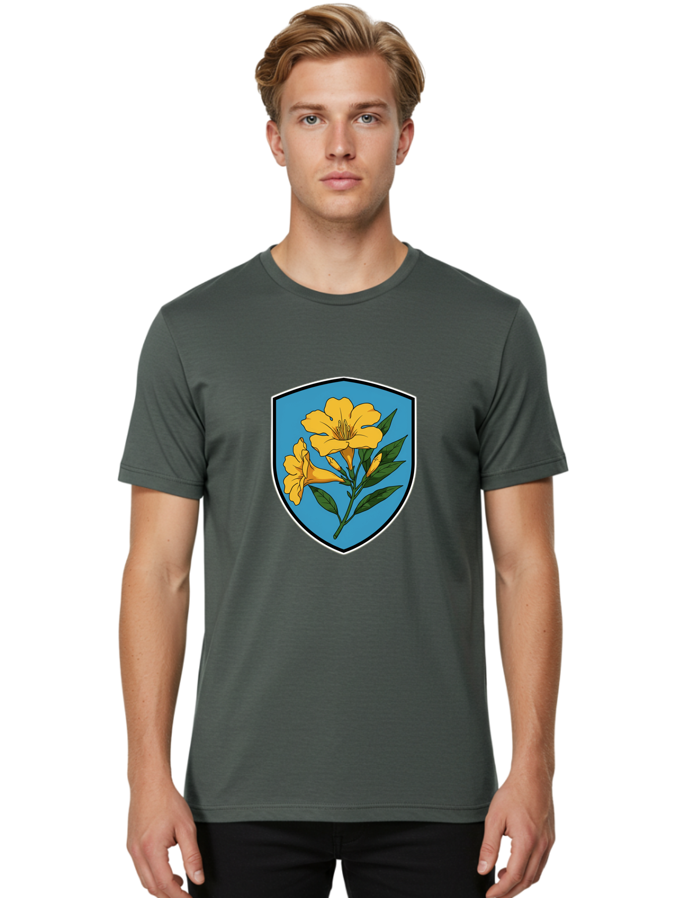 Yellow-Flowers-Shield Men'S Graphic Tee, 100% Cotton, Comfortable Casual Summer Wear, Machine Washable, Vintage Camera, Old Camera, Antique Camera, Black Camera, Classic Photography, Photography Equipment, Nostalgic Device, Film Camera, Ban998 29
