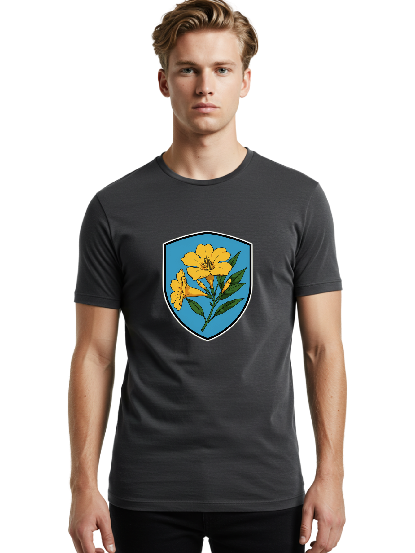 Yellow-Flowers-Shield Men'S Graphic Tee, 100% Cotton, Comfortable Casual Summer Wear, Machine Washable, Vintage Camera, Old Camera, Antique Camera, Black Camera, Classic Photography, Photography Equipment, Nostalgic Device, Film Camera, Ban998 18