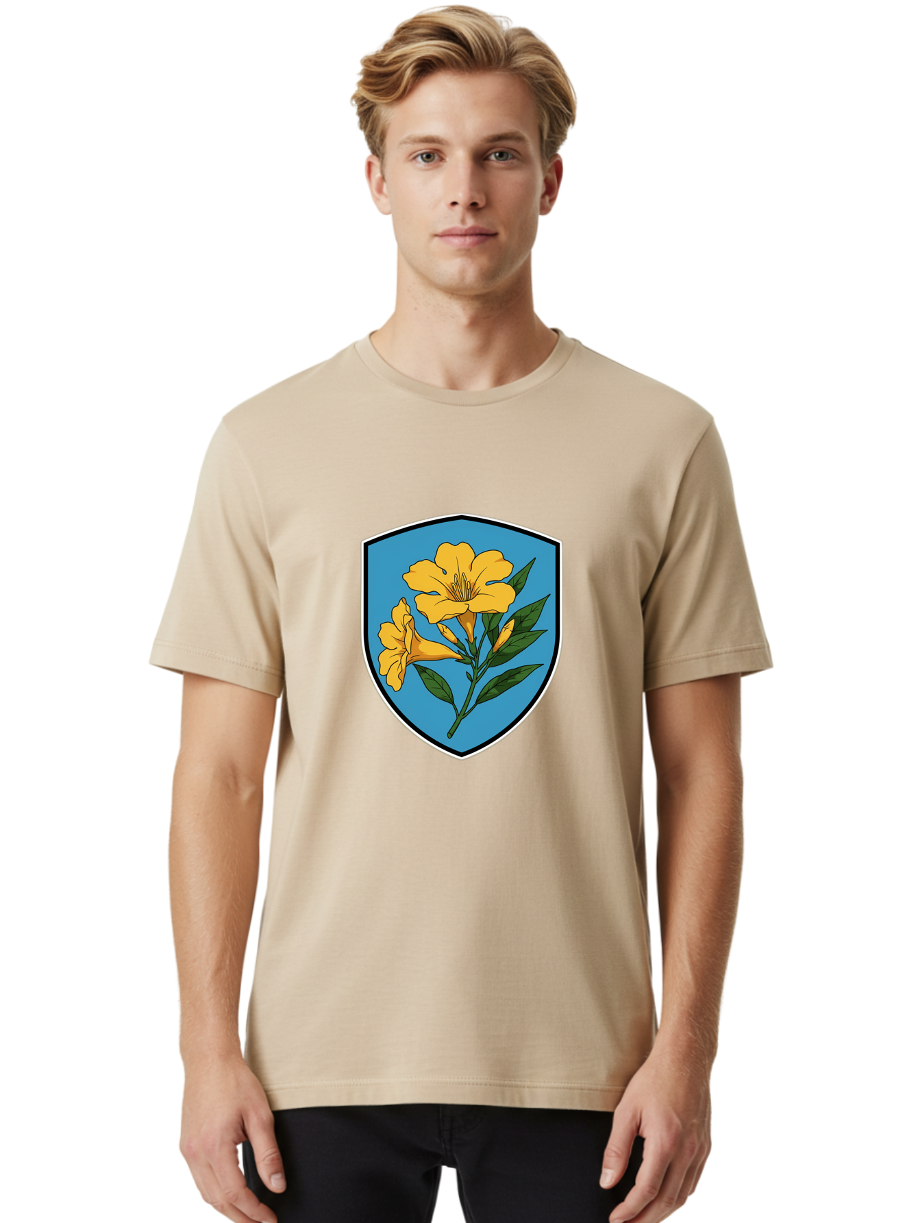 Yellow-Flowers-Shield Men'S Graphic Tee, 100% Cotton, Comfortable Casual Summer Wear, Machine Washable, Vintage Camera, Old Camera, Antique Camera, Black Camera, Classic Photography, Photography Equipment, Nostalgic Device, Film Camera, Ban998 28