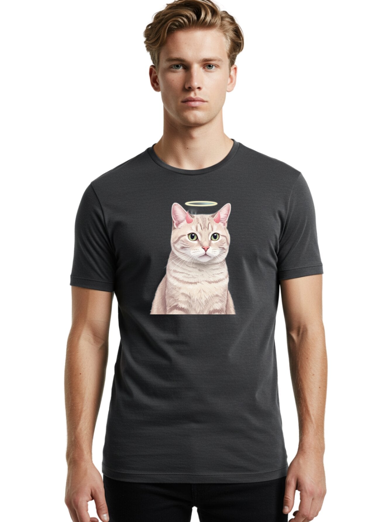 Cat-With-Halo-1 Men'S Graphic Tee, 100% Cotton, Comfortable Casual Summer Wear, Machine Washable, Vintage Camera, Old Camera, Antique Camera, Black Camera, Classic Photography, Photography Equipment, Nostalgic Device, Film Camera, Camera Art Bao204 29