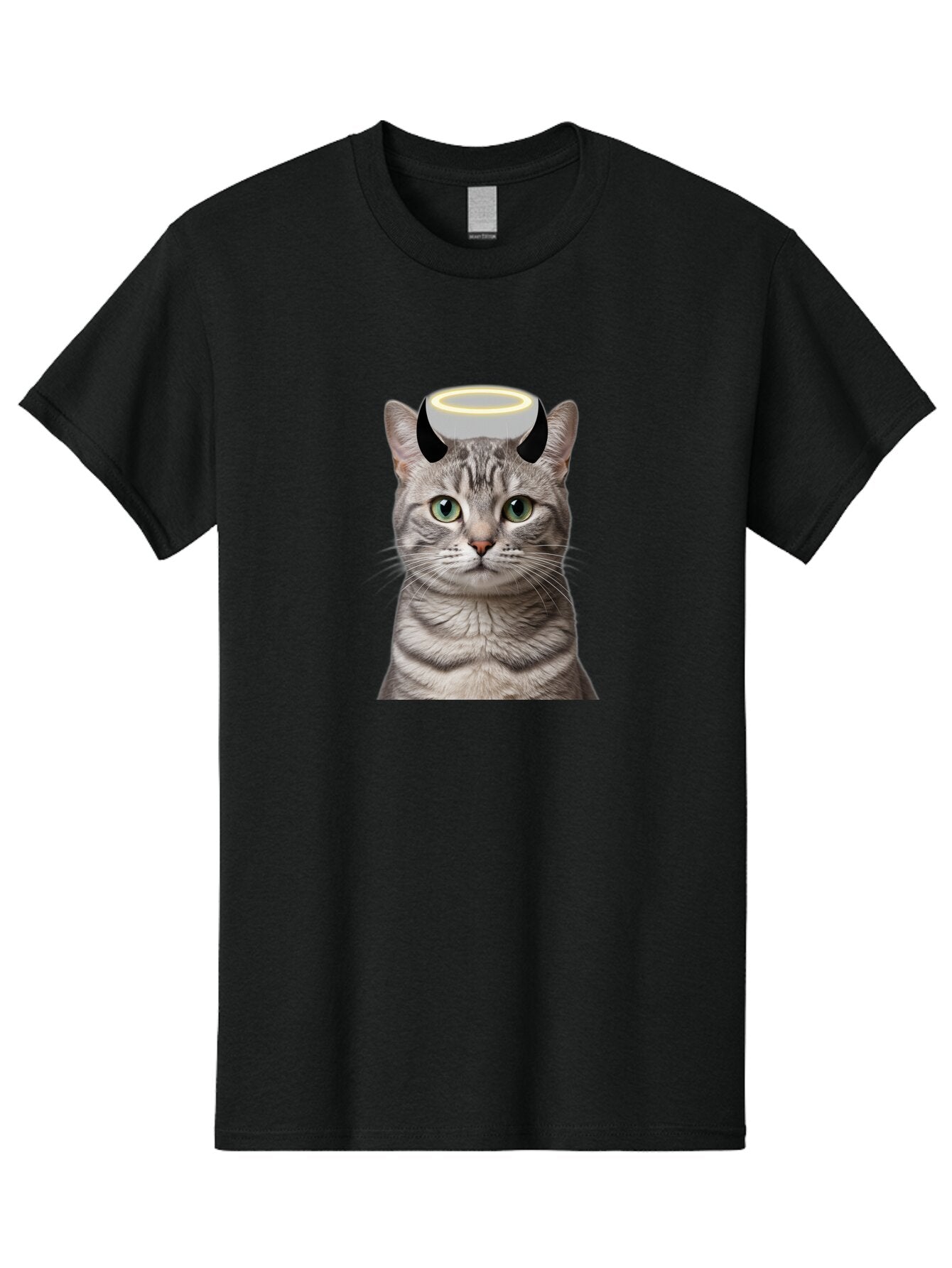 Cat-With-Halo-And-Devil-Ears Men'S Graphic Tee, 100% Cotton, Comfortable Casual Summer Wear, Machine Washable, Vintage Camera, Old Camera, Antique Camera, Black Camera, Classic Photography, Photography Equipment, Nostalgic Device, Film Camera, Bao205 3
