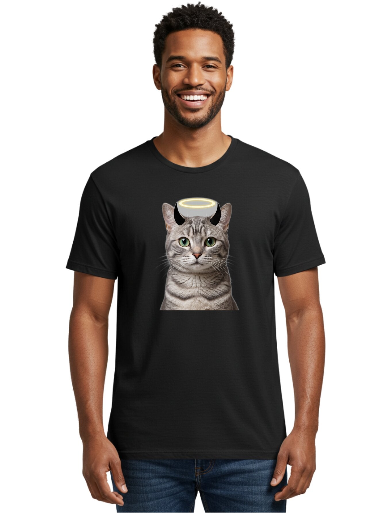 Cat-With-Halo-And-Devil-Ears Men'S Graphic Tee, 100% Cotton, Comfortable Casual Summer Wear, Machine Washable, Vintage Camera, Old Camera, Antique Camera, Black Camera, Classic Photography, Photography Equipment, Nostalgic Device, Film Camera, Bao205 22