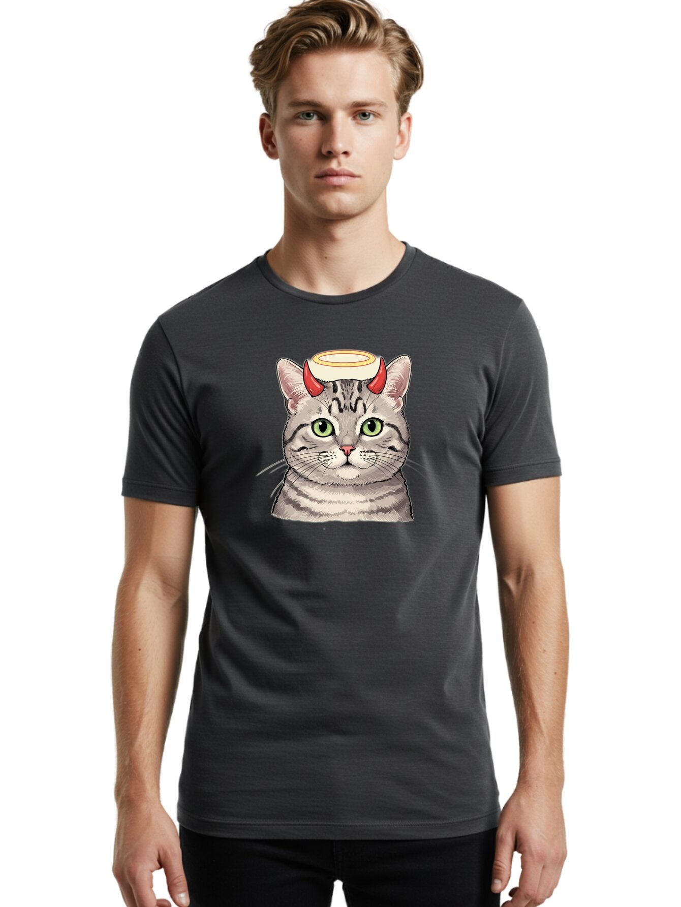 Cat-With-Halo-And-Horns Men'S Graphic Tee, 100% Cotton, Comfortable Casual Summer Wear, Machine Washable, Vintage Camera, Old Camera, Antique Camera, Black Camera, Classic Photography, Photography Equipment, Nostalgic Device, Film Camera, Bao206 19