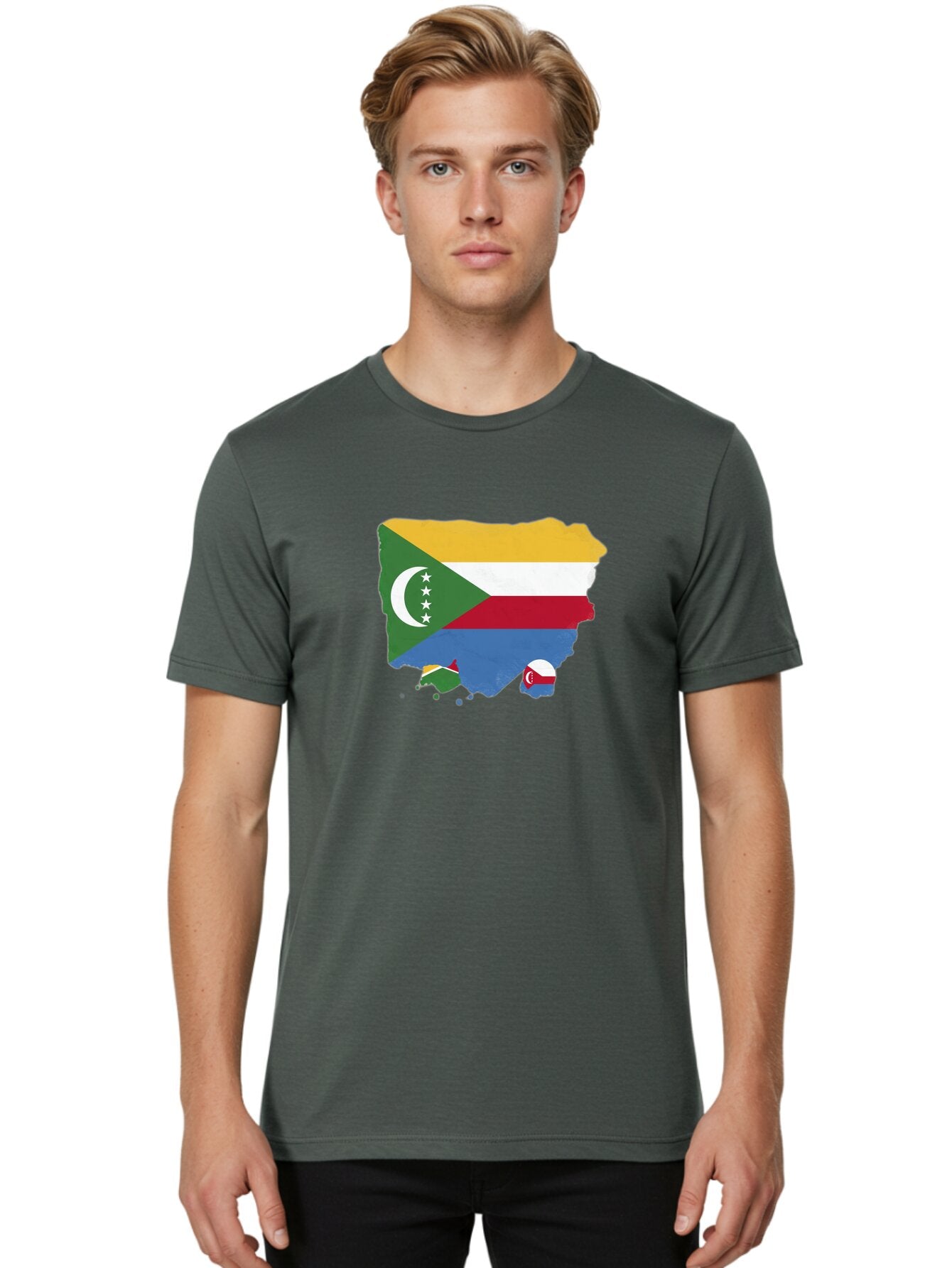 Comoros-Map-With-Flag Men'S Graphic Tee, 100% Cotton, Comfortable Casual Summer Wear, Machine Washable, Vintage Camera, Old Camera, Antique Camera, Black Camera, Classic Photography, Photography Equipment, Nostalgic Device, Film Camera, Bao260 18