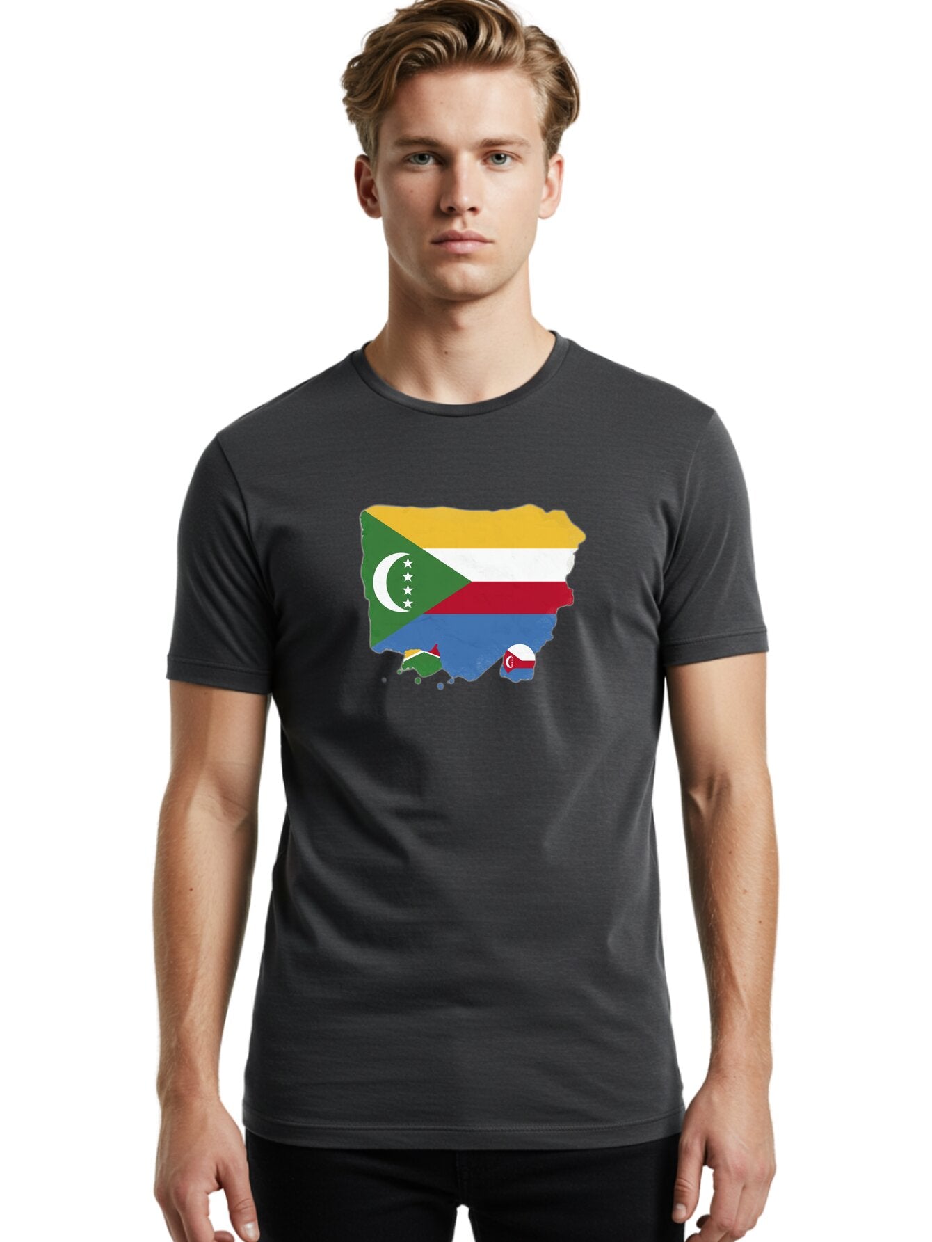 Comoros-Map-With-Flag Men'S Graphic Tee, 100% Cotton, Comfortable Casual Summer Wear, Machine Washable, Vintage Camera, Old Camera, Antique Camera, Black Camera, Classic Photography, Photography Equipment, Nostalgic Device, Film Camera, Bao260 25