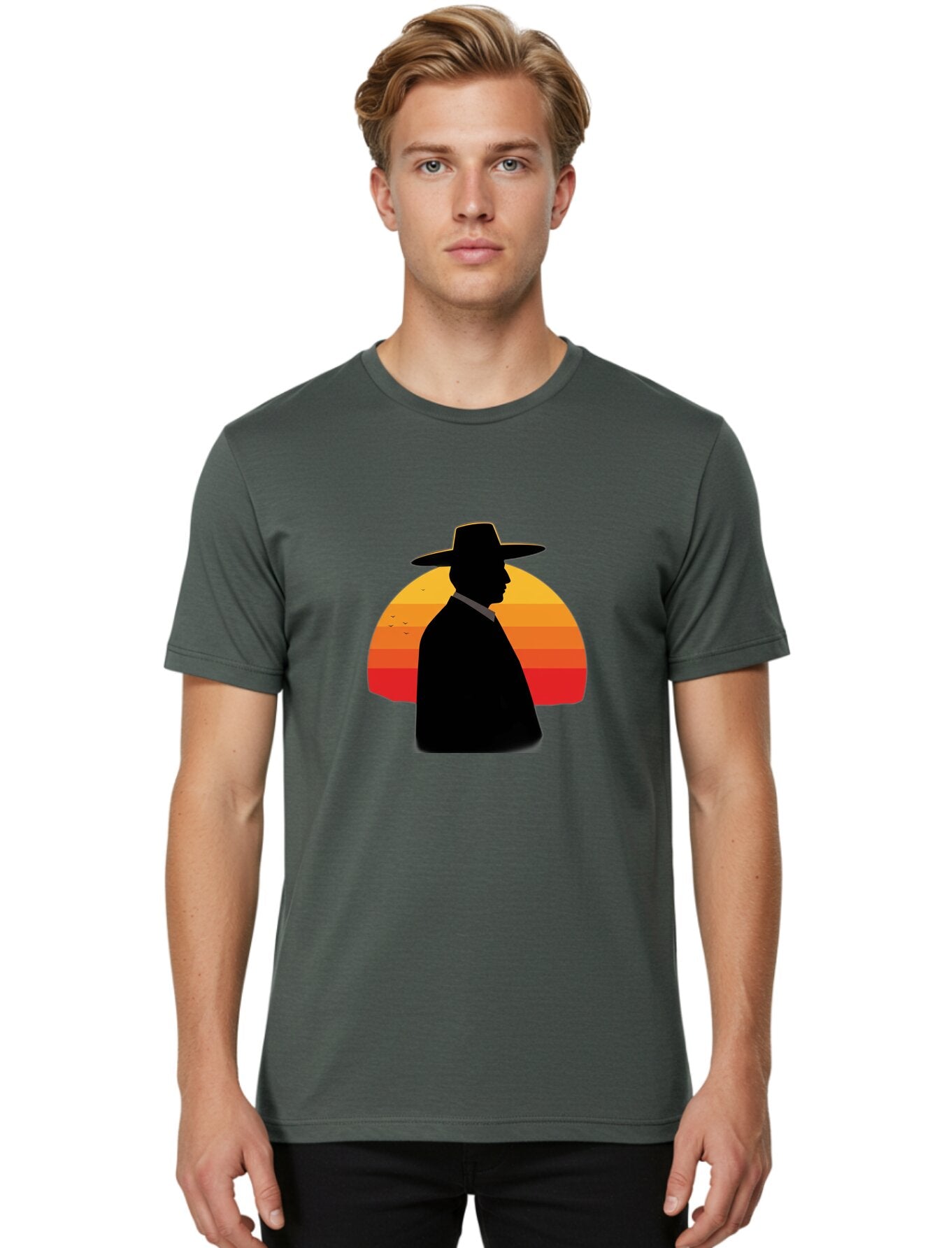 Cowboy-Sunset Men'S Graphic Tee, 100% Cotton, Comfortable Casual Summer Wear, Machine Washable, Vintage Camera, Old Camera, Antique Camera, Black Camera, Classic Photography, Photography Equipment, Nostalgic Device, Film Camera, Camera Art Bao277 25