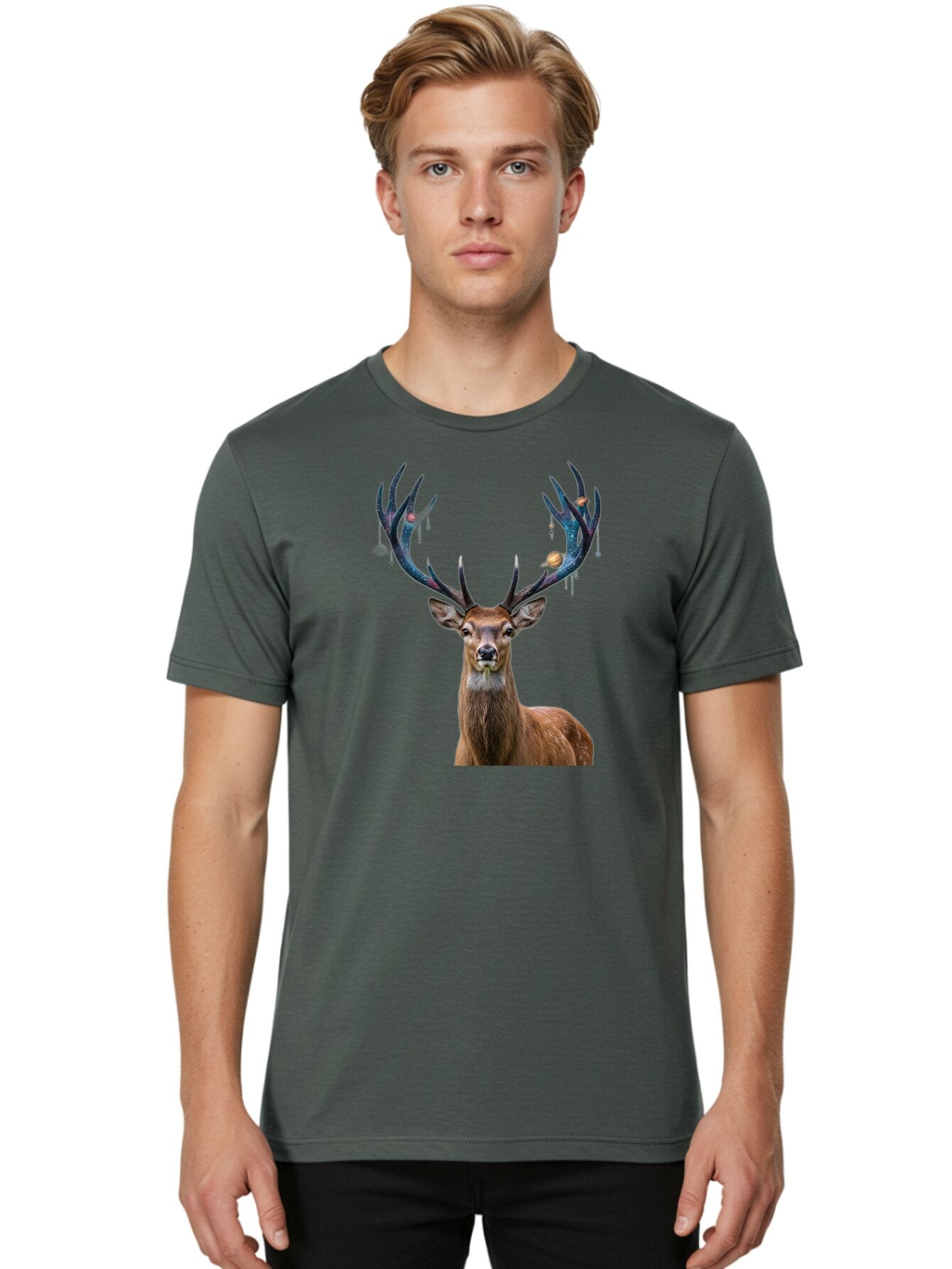 Deer-With-Space-Antlers Men'S Graphic Tee, 100% Cotton, Comfortable Casual Summer Wear, Machine Washable, Vintage Camera, Old Camera, Antique Camera, Black Camera, Classic Photography, Photography Equipment, Nostalgic Device, Film Camera, Bao336 23