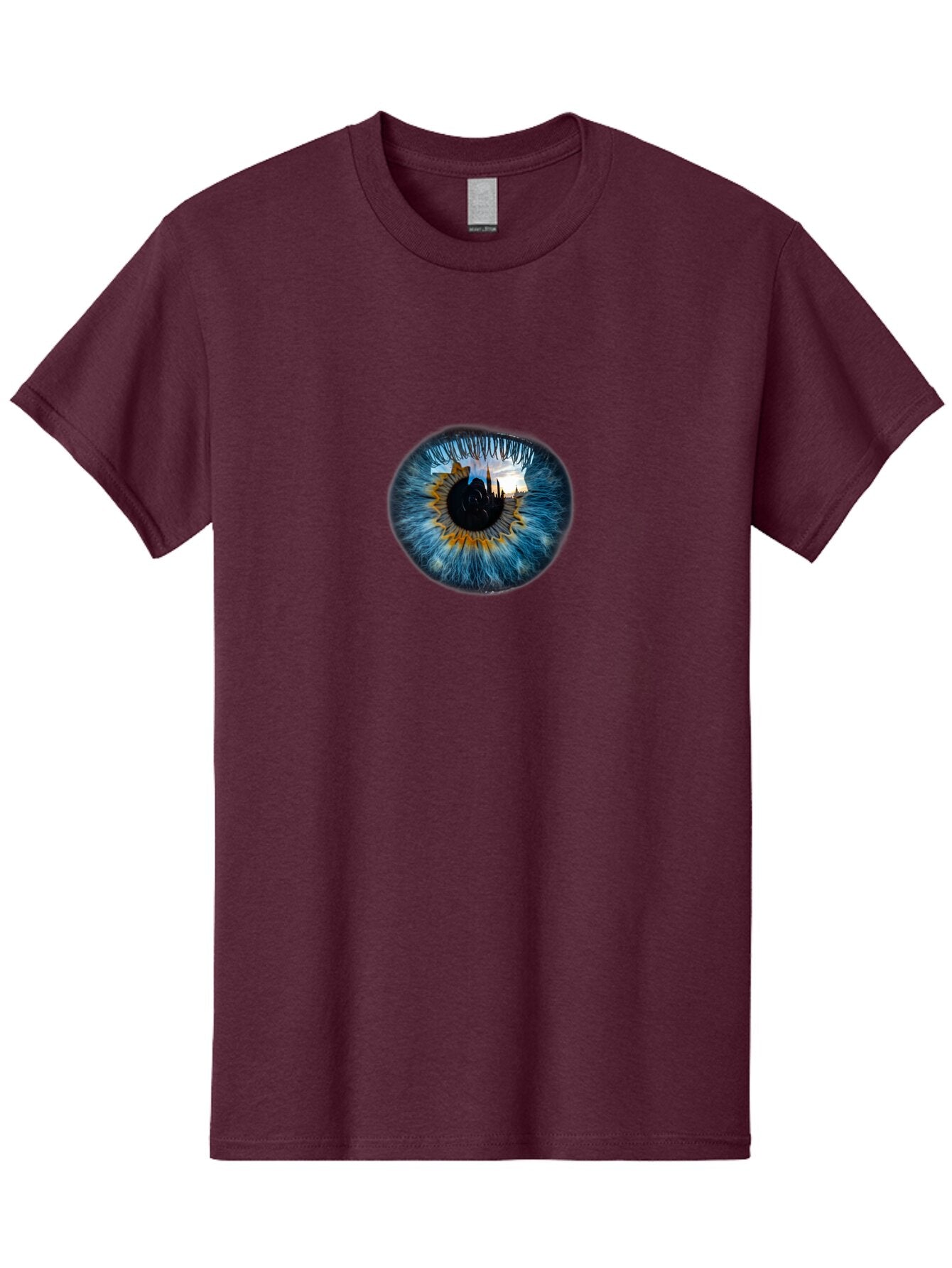 Eye-With-Cityscape Men'S Graphic Tee, 100% Cotton, Comfortable Casual Summer Wear, Machine Washable, Vintage Camera, Old Camera, Antique Camera, Black Camera, Classic Photography, Photography Equipment, Nostalgic Device, Film Camera, Bao399