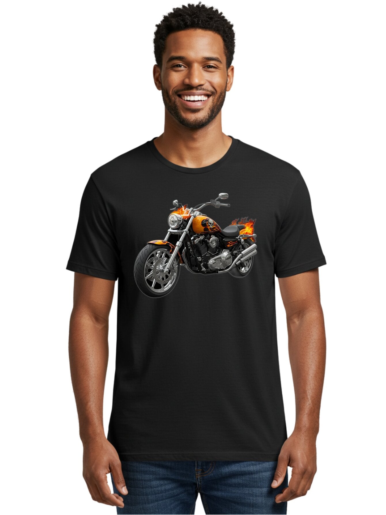 Flame-Painted-Motorcycle Men'S Graphic Tee, 100% Cotton, Comfortable Casual Summer Wear, Machine Washable, Vintage Camera, Old Camera, Antique Camera, Black Camera, Classic Photography, Photography Equipment, Nostalgic Device, Film Camera, Bao413 21