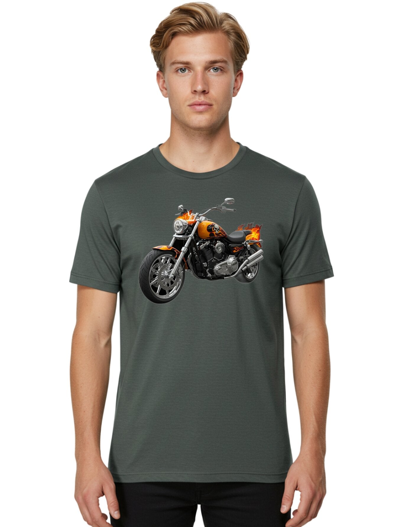 Flame-Painted-Motorcycle Men'S Graphic Tee, 100% Cotton, Comfortable Casual Summer Wear, Machine Washable, Vintage Camera, Old Camera, Antique Camera, Black Camera, Classic Photography, Photography Equipment, Nostalgic Device, Film Camera, Bao413 28