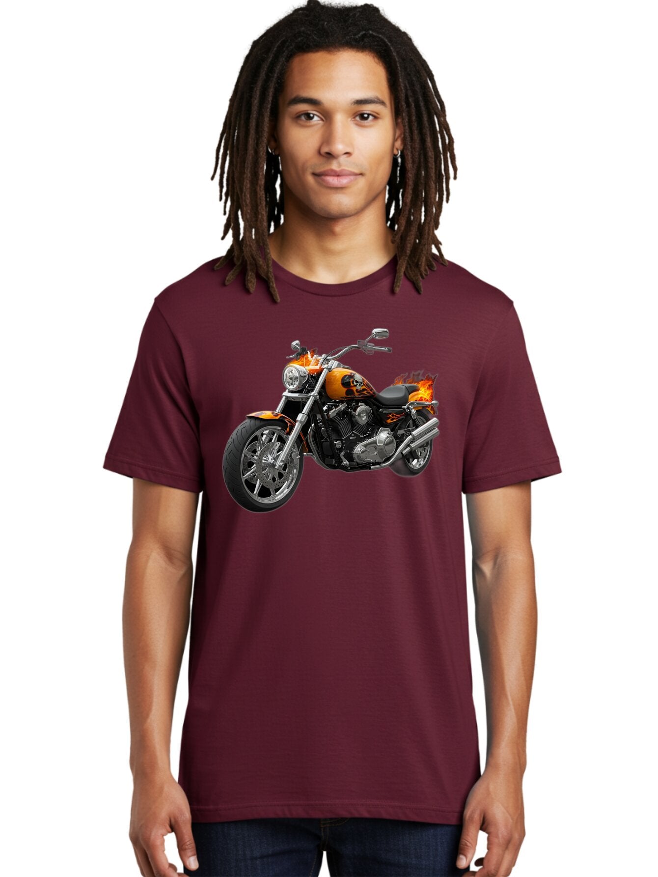 Flame-Painted-Motorcycle Men'S Graphic Tee, 100% Cotton, Comfortable Casual Summer Wear, Machine Washable, Vintage Camera, Old Camera, Antique Camera, Black Camera, Classic Photography, Photography Equipment, Nostalgic Device, Film Camera, Bao413 22