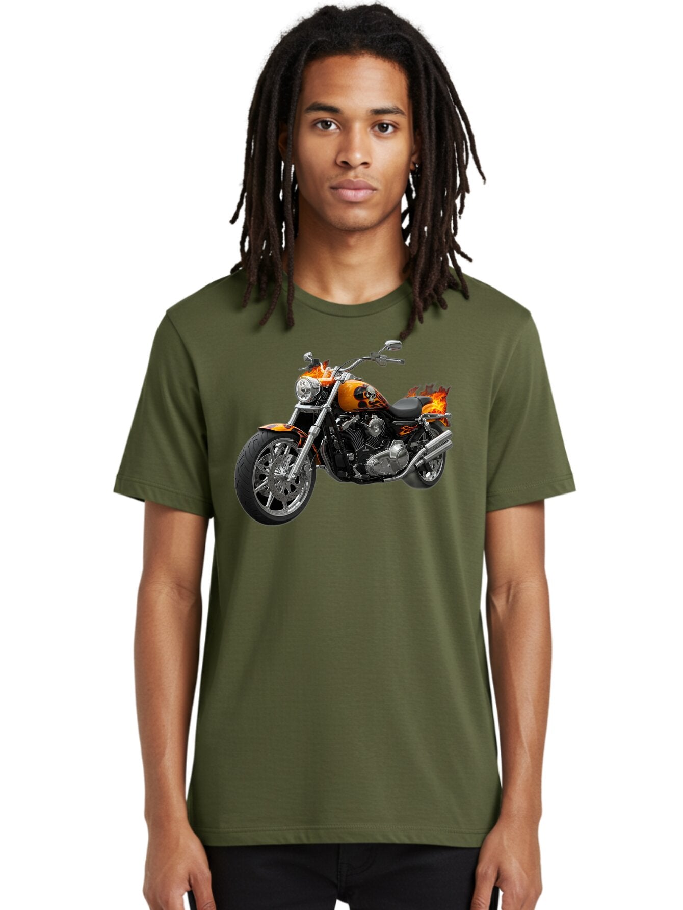 Flame-Painted-Motorcycle Men'S Graphic Tee, 100% Cotton, Comfortable Casual Summer Wear, Machine Washable, Vintage Camera, Old Camera, Antique Camera, Black Camera, Classic Photography, Photography Equipment, Nostalgic Device, Film Camera, Bao413 24