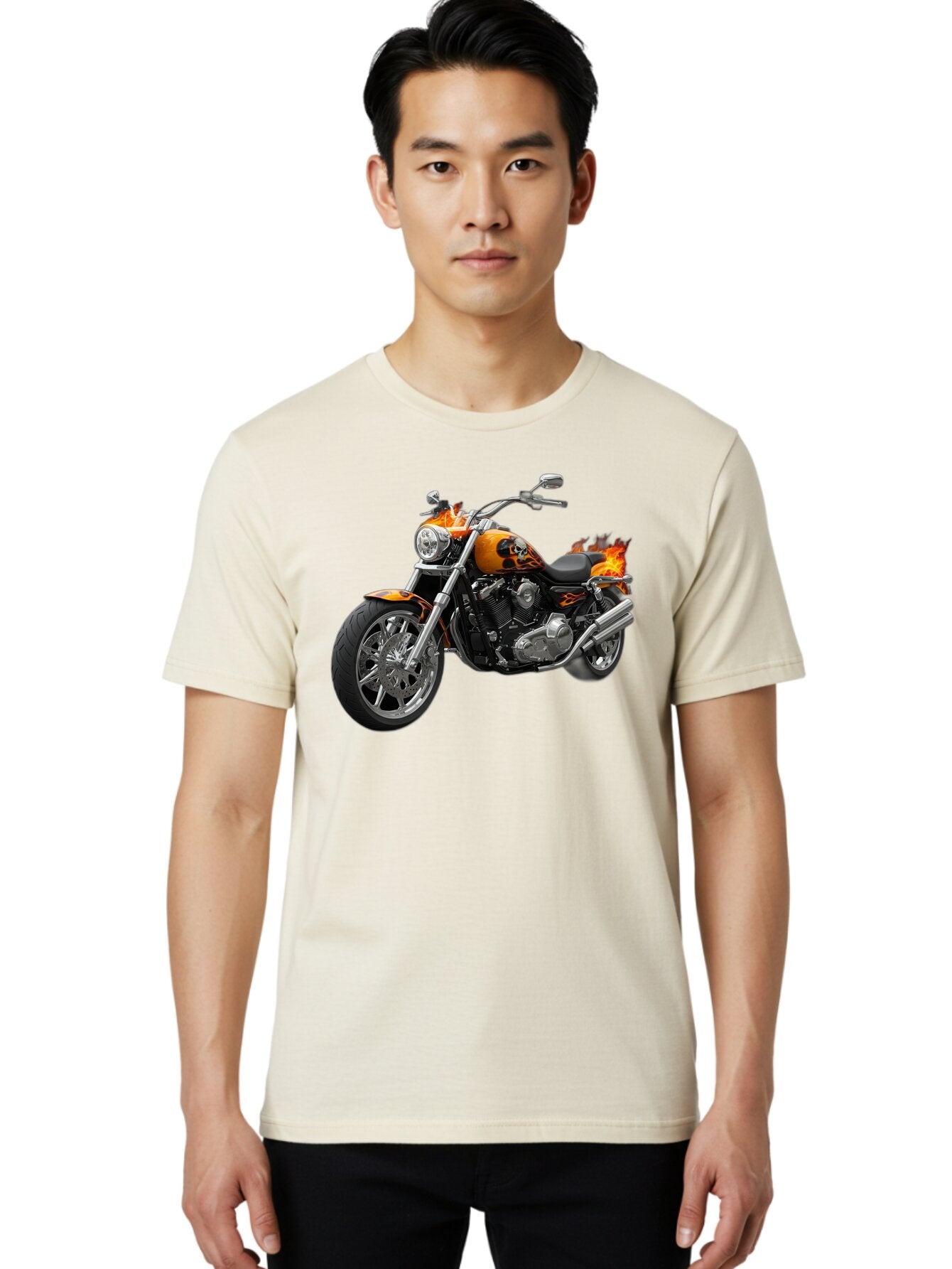 Flame-Painted-Motorcycle Men'S Graphic Tee, 100% Cotton, Comfortable Casual Summer Wear, Machine Washable, Vintage Camera, Old Camera, Antique Camera, Black Camera, Classic Photography, Photography Equipment, Nostalgic Device, Film Camera, Bao413 18