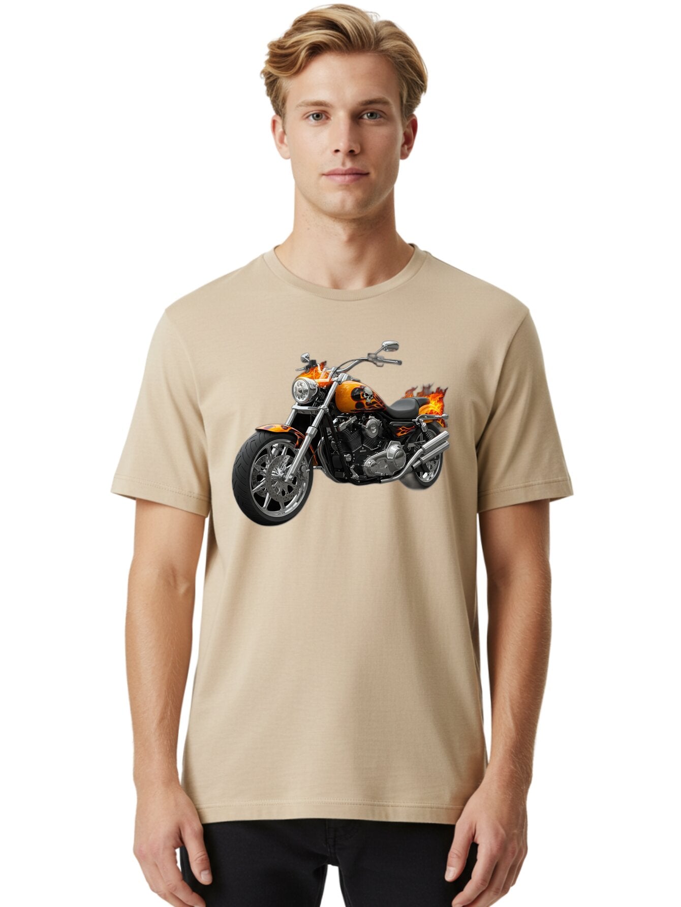 Flame-Painted-Motorcycle Men'S Graphic Tee, 100% Cotton, Comfortable Casual Summer Wear, Machine Washable, Vintage Camera, Old Camera, Antique Camera, Black Camera, Classic Photography, Photography Equipment, Nostalgic Device, Film Camera, Bao413 16