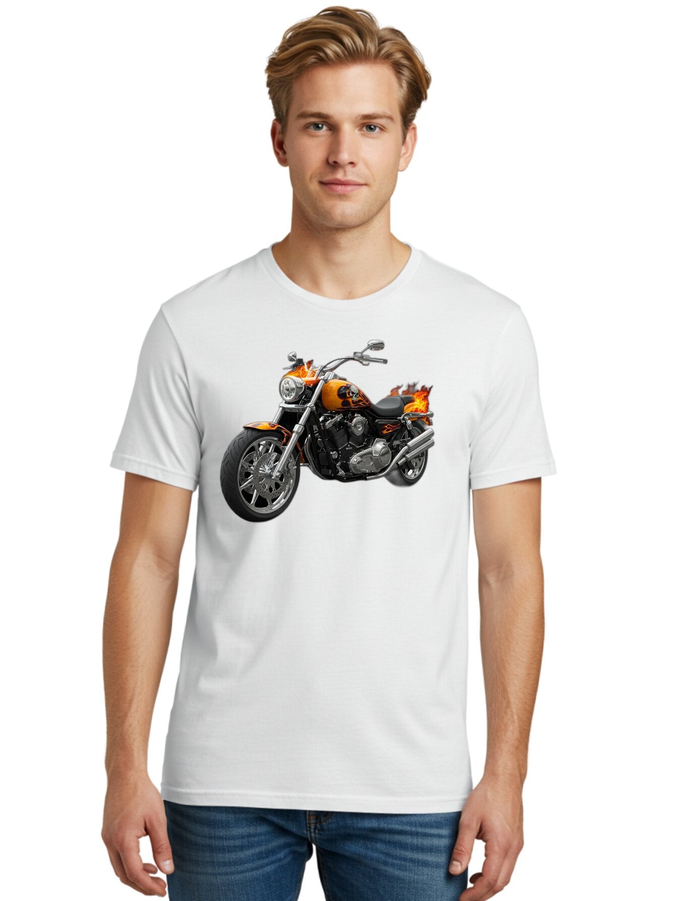 Flame-Painted-Motorcycle Men'S Graphic Tee, 100% Cotton, Comfortable Casual Summer Wear, Machine Washable, Vintage Camera, Old Camera, Antique Camera, Black Camera, Classic Photography, Photography Equipment, Nostalgic Device, Film Camera, Bao413 26