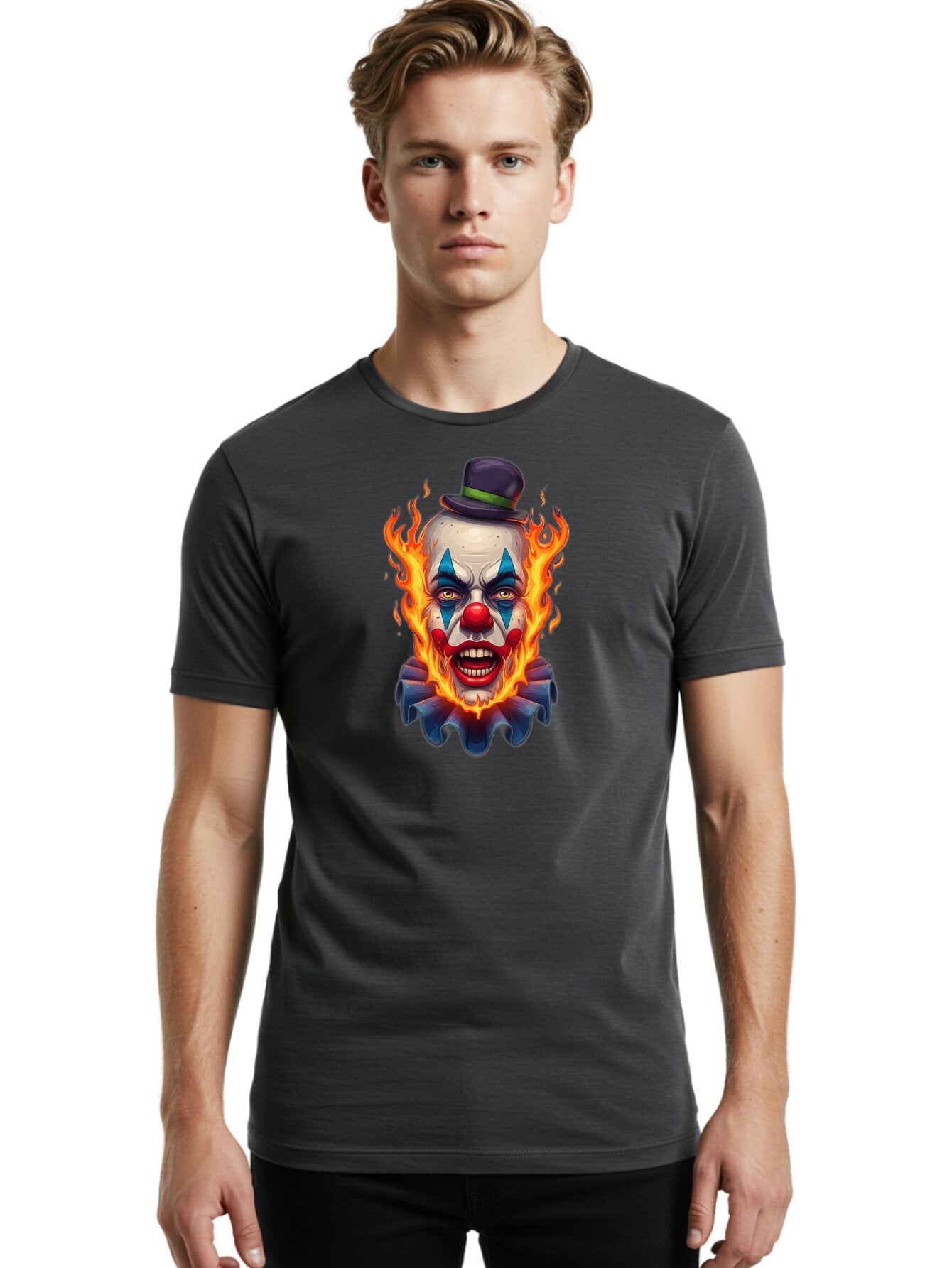 Flaming-Clown-Portrait Men'S Graphic Tee, 100% Cotton, Comfortable Casual Summer Wear, Machine Washable, Vintage Camera, Old Camera, Antique Camera, Black Camera, Classic Photography, Photography Equipment, Nostalgic Device, Film Camera, Bao414 20