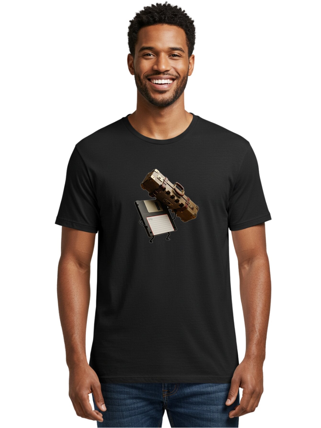 Floppy-Disk-And-Suitcase Men'S Graphic Tee, 100% Cotton, Comfortable Casual Summer Wear, Machine Washable, Vintage Camera, Old Camera, Antique Camera, Black Camera, Classic Photography, Photography Equipment, Nostalgic Device, Film Camera, Bao419 25