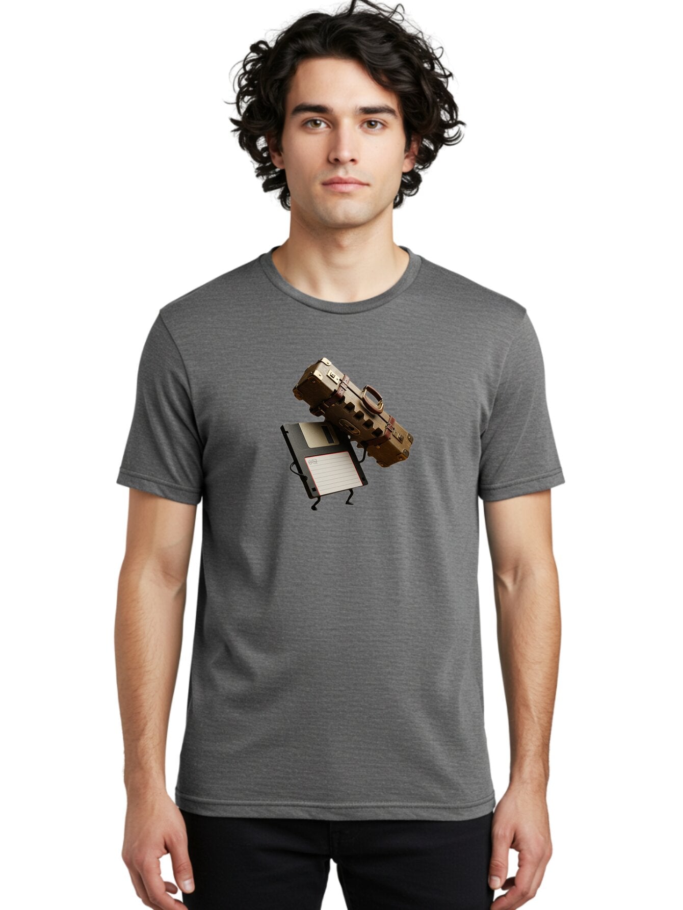 Floppy-Disk-And-Suitcase Men'S Graphic Tee, 100% Cotton, Comfortable Casual Summer Wear, Machine Washable, Vintage Camera, Old Camera, Antique Camera, Black Camera, Classic Photography, Photography Equipment, Nostalgic Device, Film Camera, Bao419 19