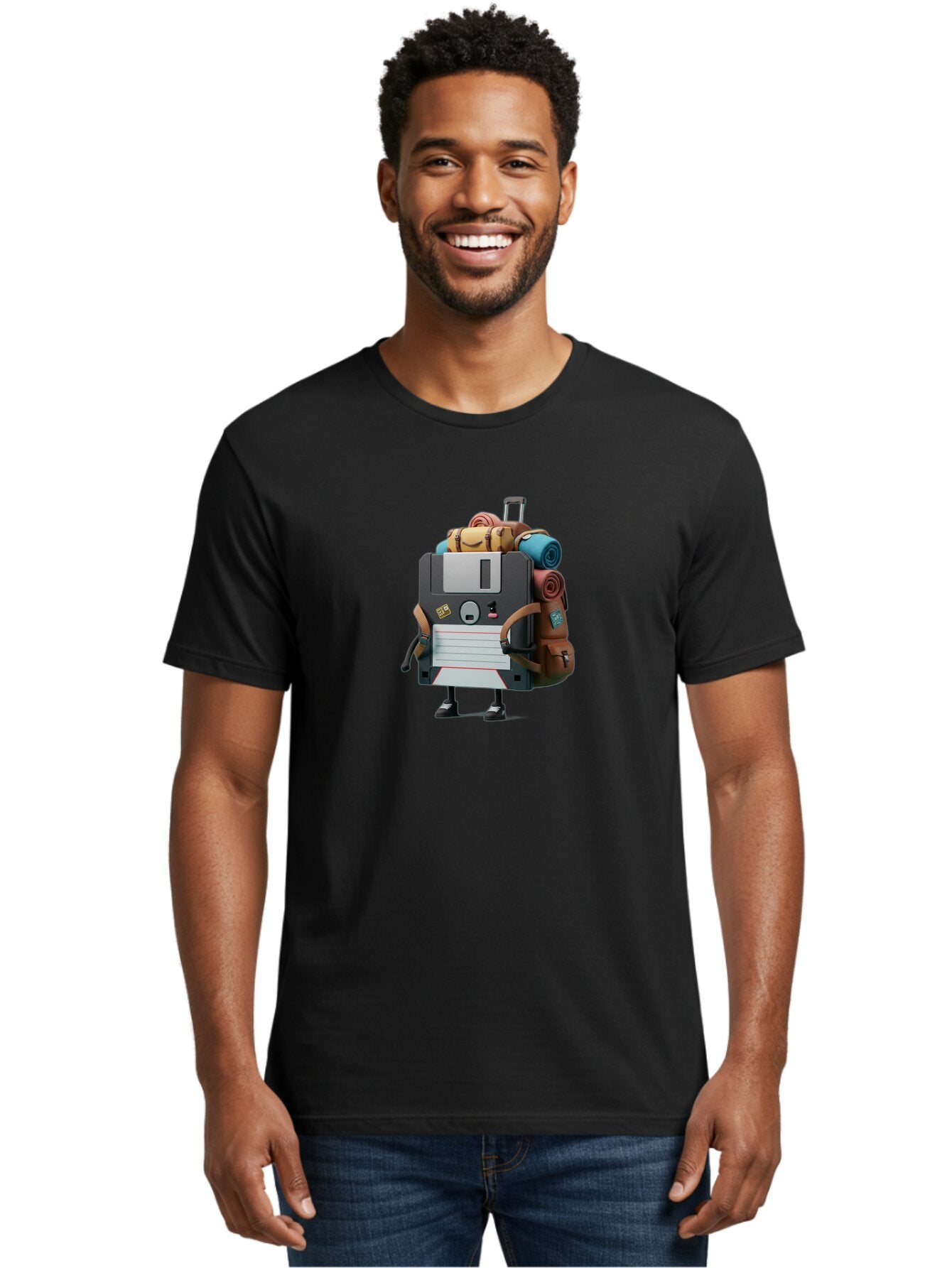 Floppy-Disk-Character Men'S Graphic Tee, 100% Cotton, Comfortable Casual Summer Wear, Machine Washable, Vintage Camera, Old Camera, Antique Camera, Black Camera, Classic Photography, Photography Equipment, Nostalgic Device, Film Camera, Bao420 19