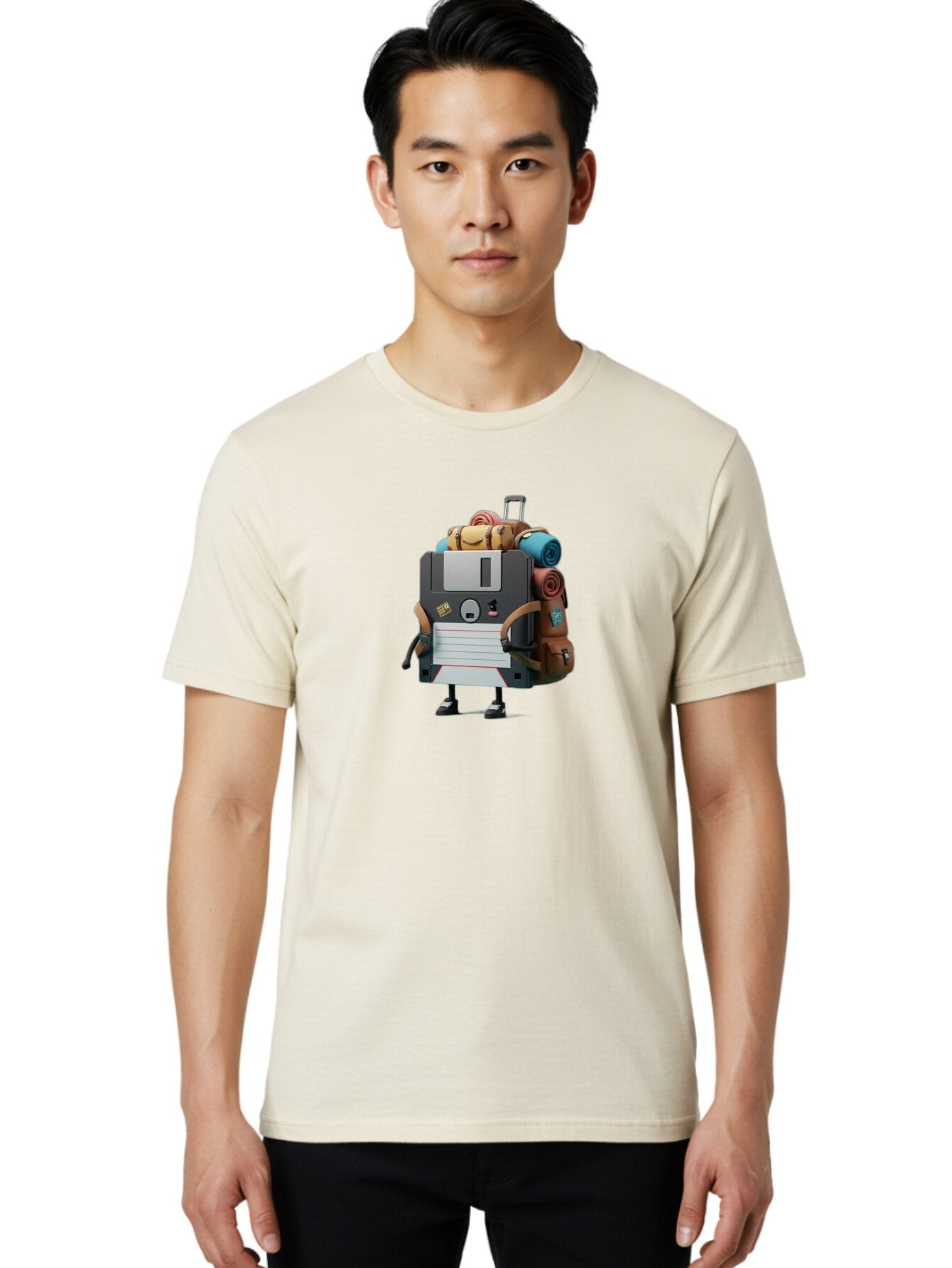 Floppy-Disk-Character Men'S Graphic Tee, 100% Cotton, Comfortable Casual Summer Wear, Machine Washable, Vintage Camera, Old Camera, Antique Camera, Black Camera, Classic Photography, Photography Equipment, Nostalgic Device, Film Camera, Bao420 24