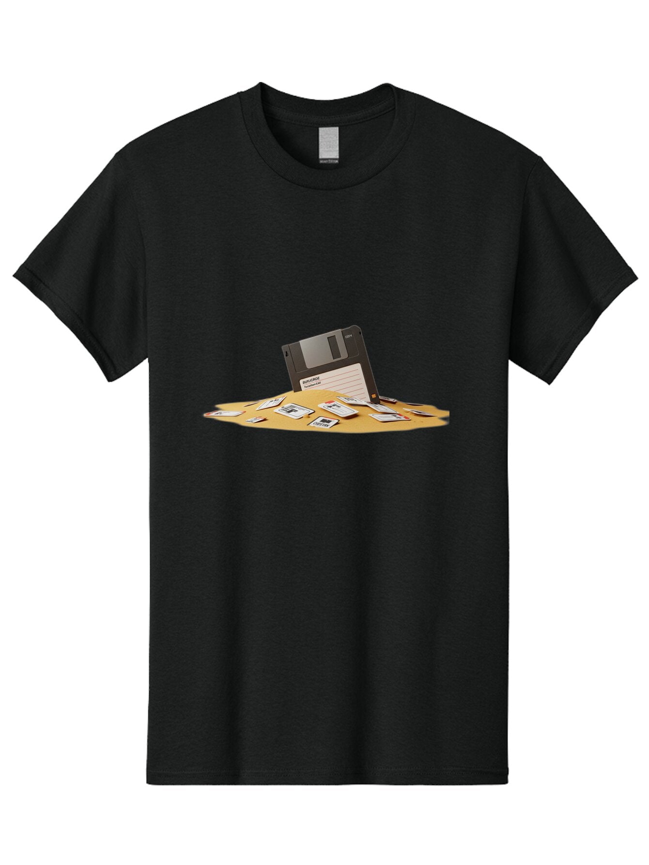 Floppy-Disk-In-Desert-Sand Men'S Graphic Tee, 100% Cotton, Comfortable Casual Summer Wear, Machine Washable, Vintage Camera, Old Camera, Antique Camera, Black Camera, Classic Photography, Photography Equipment, Nostalgic Device, Film Camera, Bao421 13