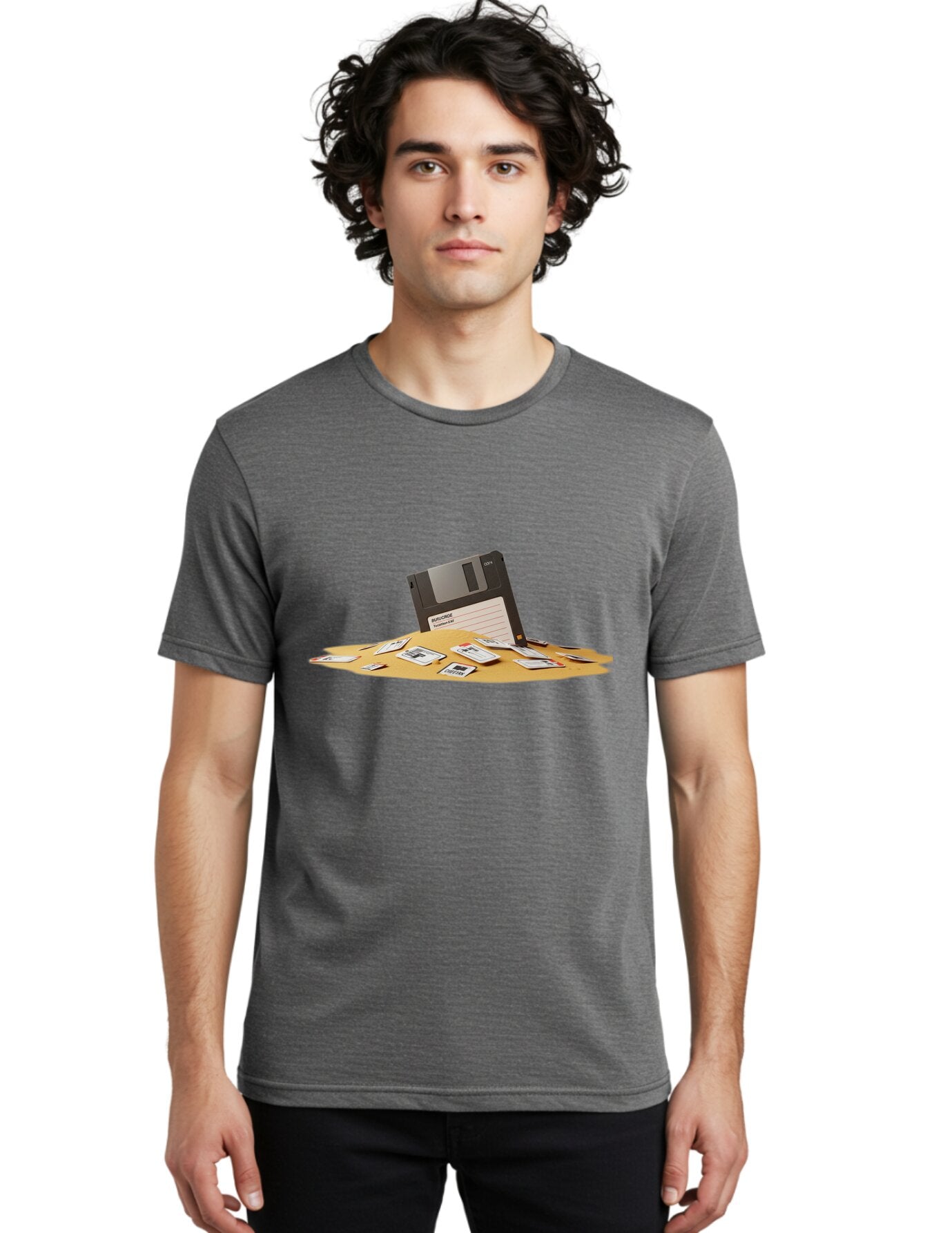 Floppy-Disk-In-Desert-Sand Men'S Graphic Tee, 100% Cotton, Comfortable Casual Summer Wear, Machine Washable, Vintage Camera, Old Camera, Antique Camera, Black Camera, Classic Photography, Photography Equipment, Nostalgic Device, Film Camera, Bao421 28