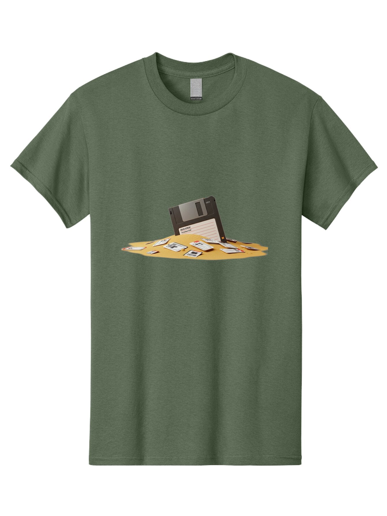 Floppy-Disk-In-Desert-Sand Men'S Graphic Tee, 100% Cotton, Comfortable Casual Summer Wear, Machine Washable, Vintage Camera, Old Camera, Antique Camera, Black Camera, Classic Photography, Photography Equipment, Nostalgic Device, Film Camera, Bao421 15