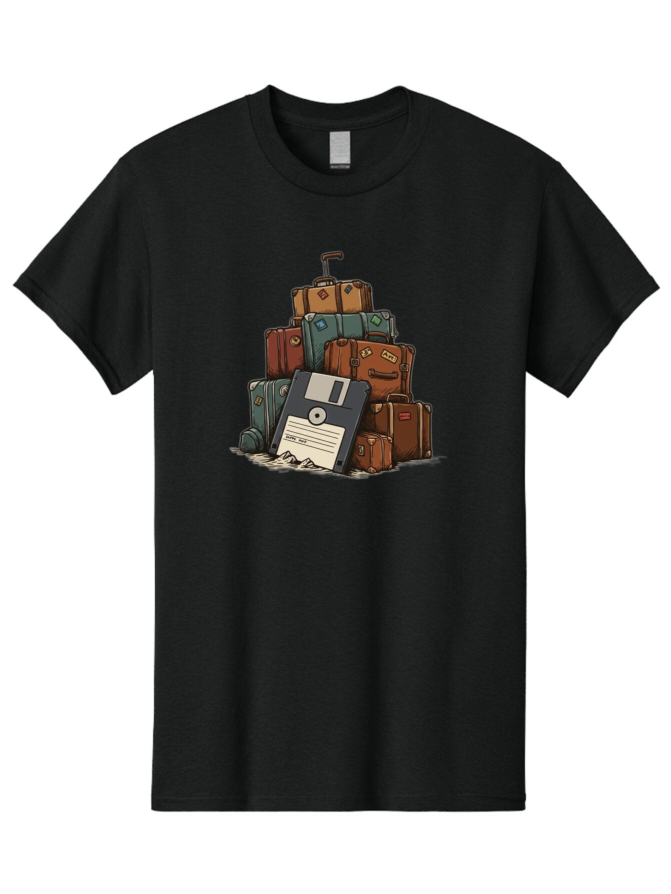 Floppy-Disk-Luggage Men'S Graphic Tee, 100% Cotton, Comfortable Casual Summer Wear, Machine Washable, Vintage Camera, Old Camera, Antique Camera, Black Camera, Classic Photography, Photography Equipment, Nostalgic Device, Film Camera, Bao422 8