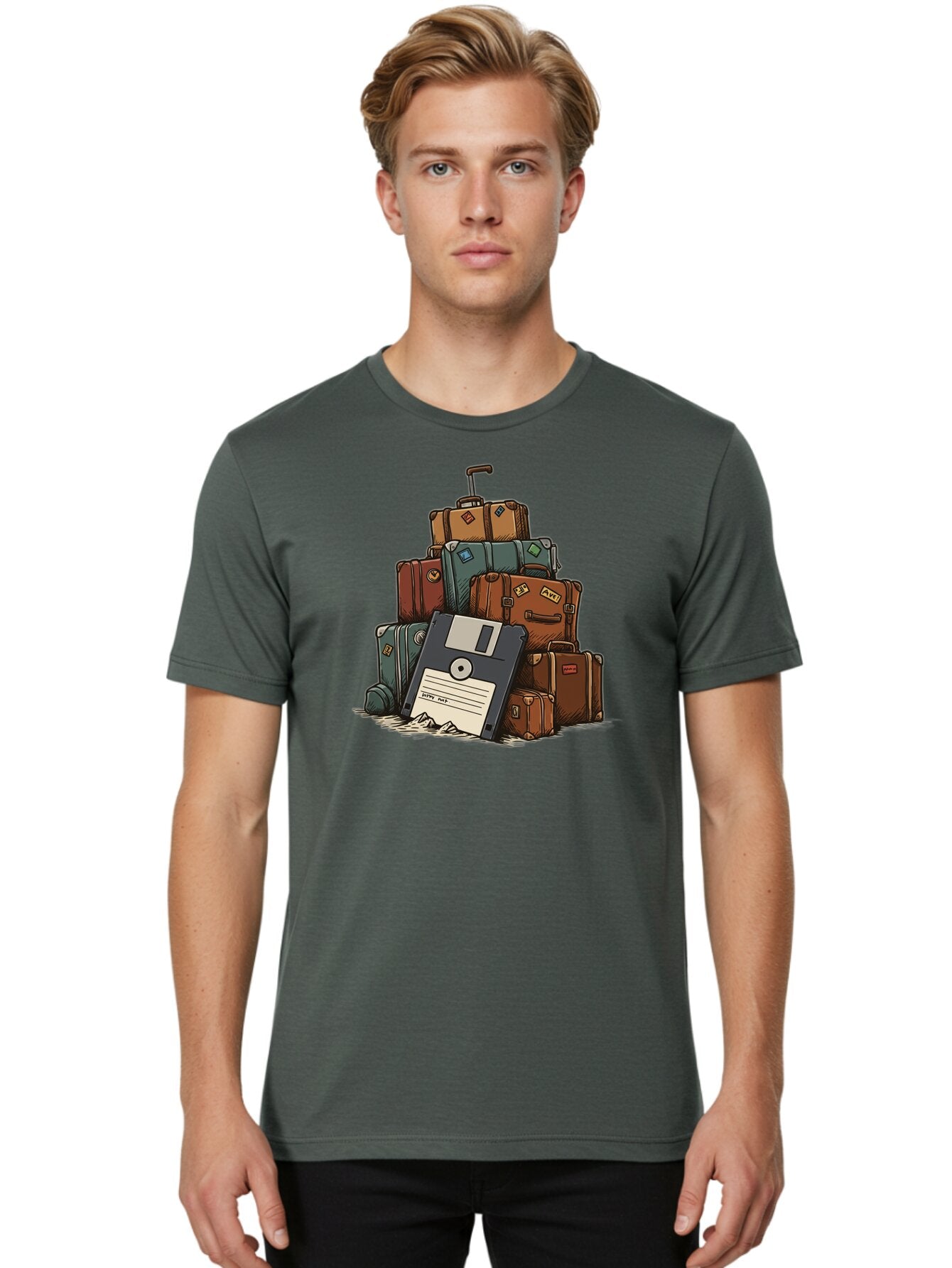 Floppy-Disk-Luggage Men'S Graphic Tee, 100% Cotton, Comfortable Casual Summer Wear, Machine Washable, Vintage Camera, Old Camera, Antique Camera, Black Camera, Classic Photography, Photography Equipment, Nostalgic Device, Film Camera, Bao422 23