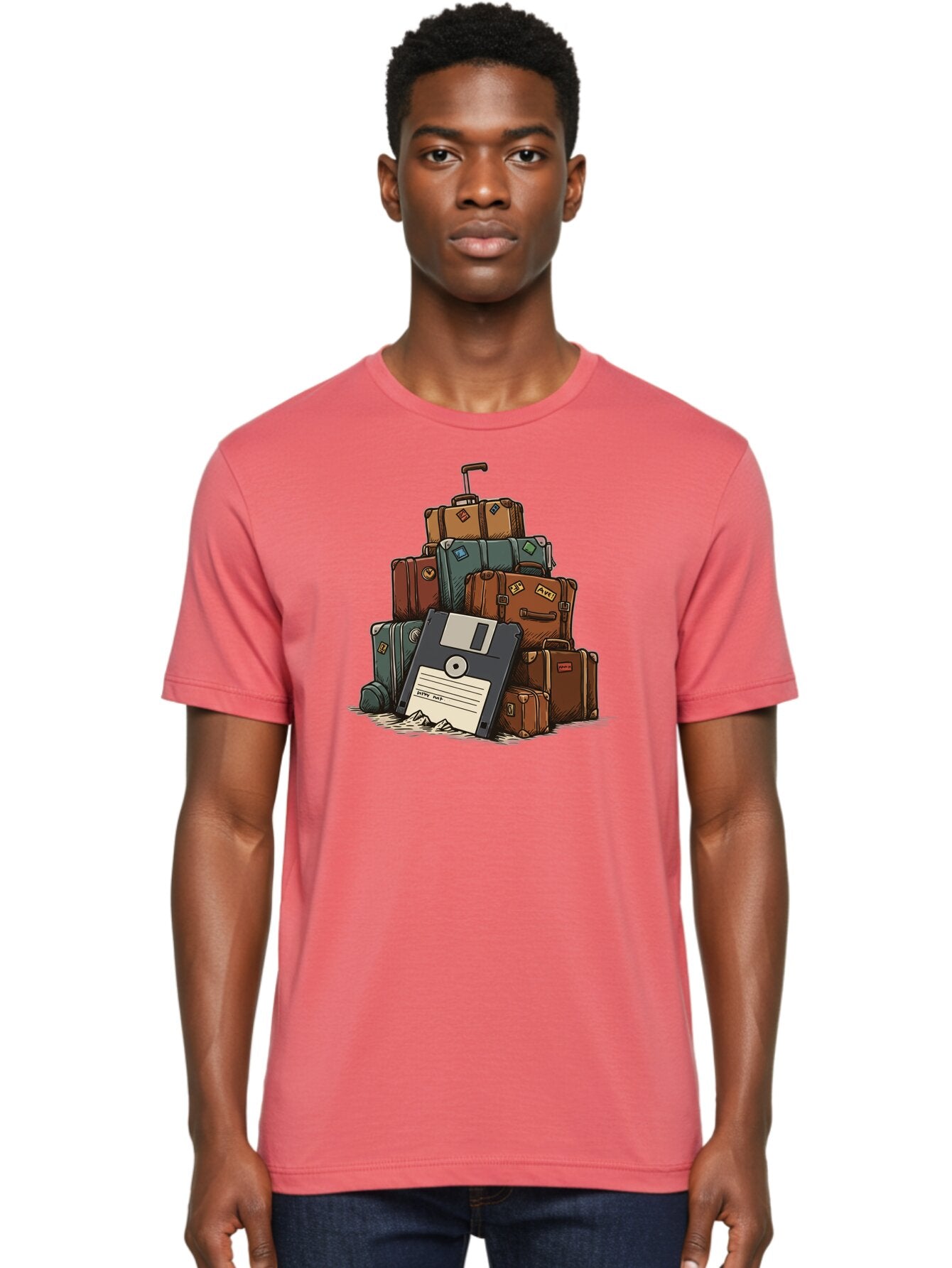 Floppy-Disk-Luggage Men'S Graphic Tee, 100% Cotton, Comfortable Casual Summer Wear, Machine Washable, Vintage Camera, Old Camera, Antique Camera, Black Camera, Classic Photography, Photography Equipment, Nostalgic Device, Film Camera, Bao422 19