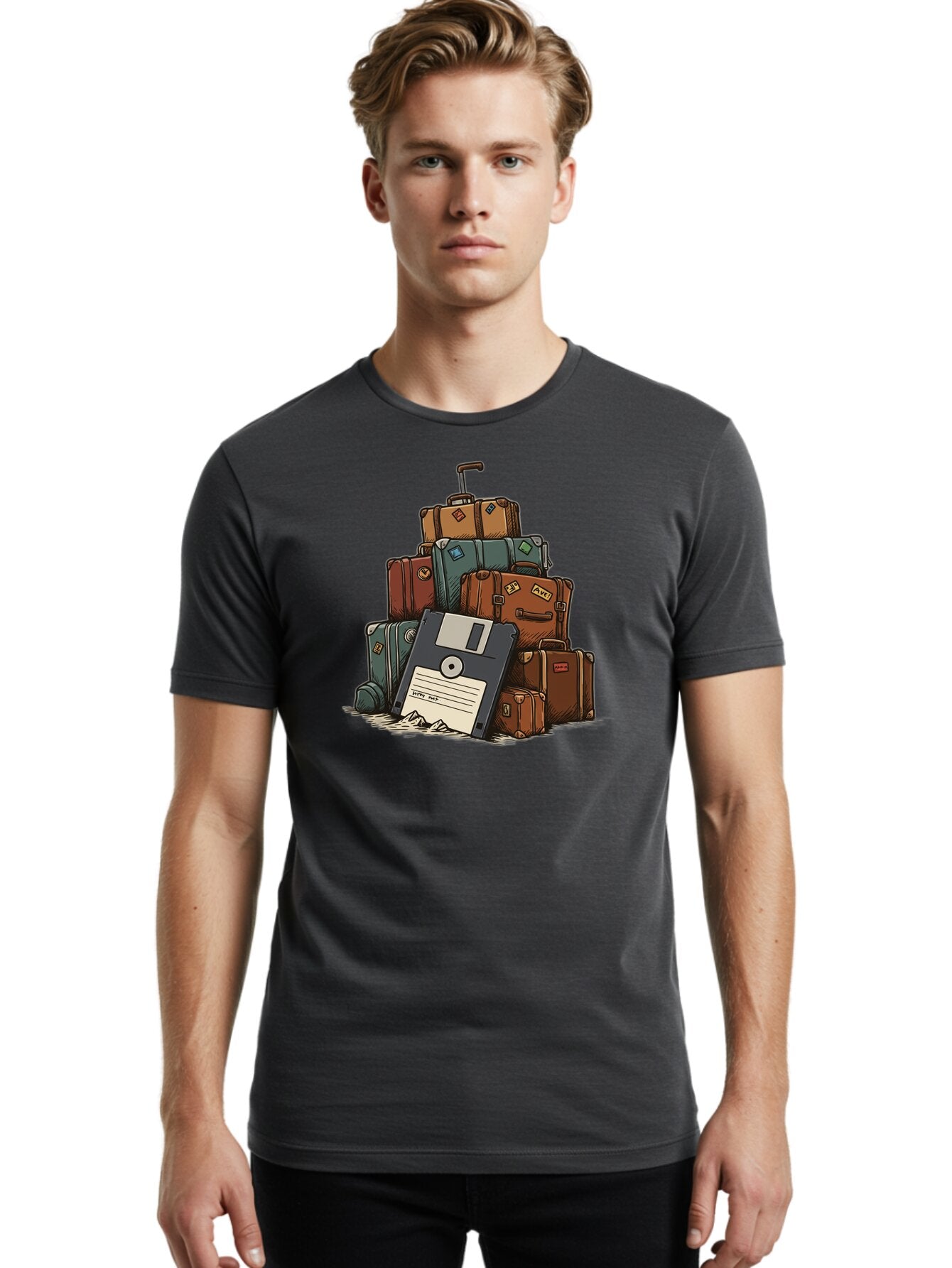 Floppy-Disk-Luggage Men'S Graphic Tee, 100% Cotton, Comfortable Casual Summer Wear, Machine Washable, Vintage Camera, Old Camera, Antique Camera, Black Camera, Classic Photography, Photography Equipment, Nostalgic Device, Film Camera, Bao422 26