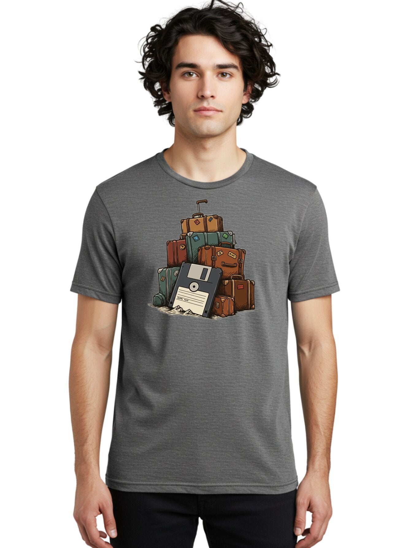 Floppy-Disk-Luggage Men'S Graphic Tee, 100% Cotton, Comfortable Casual Summer Wear, Machine Washable, Vintage Camera, Old Camera, Antique Camera, Black Camera, Classic Photography, Photography Equipment, Nostalgic Device, Film Camera, Bao422 30