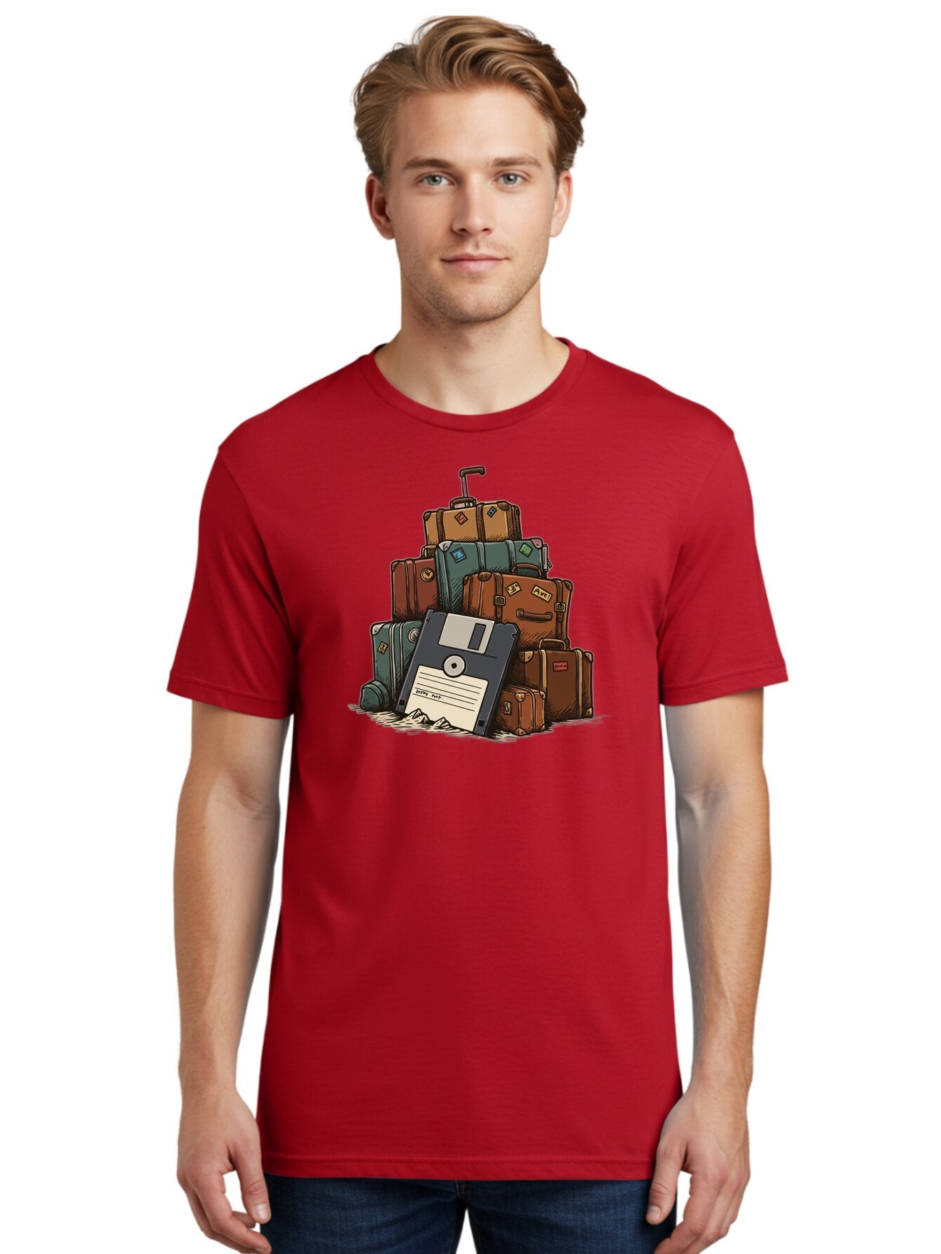 Floppy-Disk-Luggage Men'S Graphic Tee, 100% Cotton, Comfortable Casual Summer Wear, Machine Washable, Vintage Camera, Old Camera, Antique Camera, Black Camera, Classic Photography, Photography Equipment, Nostalgic Device, Film Camera, Bao422 17