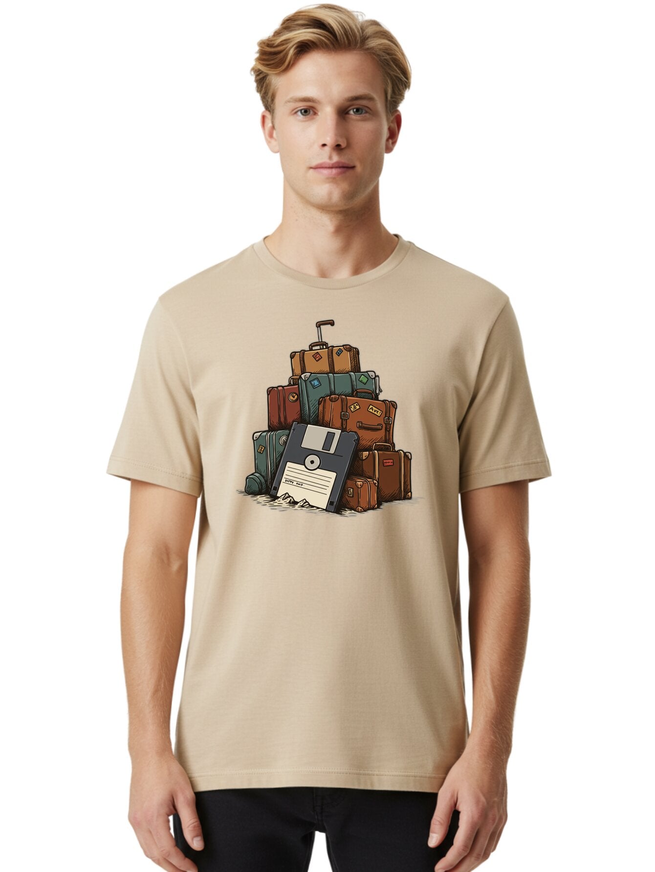 Floppy-Disk-Luggage Men'S Graphic Tee, 100% Cotton, Comfortable Casual Summer Wear, Machine Washable, Vintage Camera, Old Camera, Antique Camera, Black Camera, Classic Photography, Photography Equipment, Nostalgic Device, Film Camera, Bao422 20
