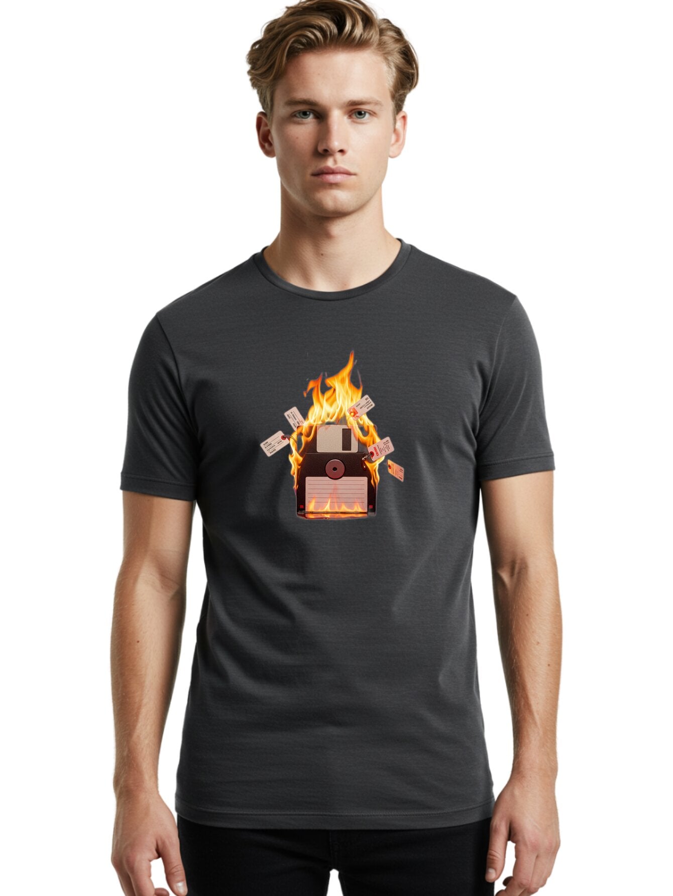 Floppy-Disk-On-Fire Men'S Graphic Tee, 100% Cotton, Comfortable Casual Summer Wear, Machine Washable, Vintage Camera, Old Camera, Antique Camera, Black Camera, Classic Photography, Photography Equipment, Nostalgic Device, Film Camera, Bao424 27